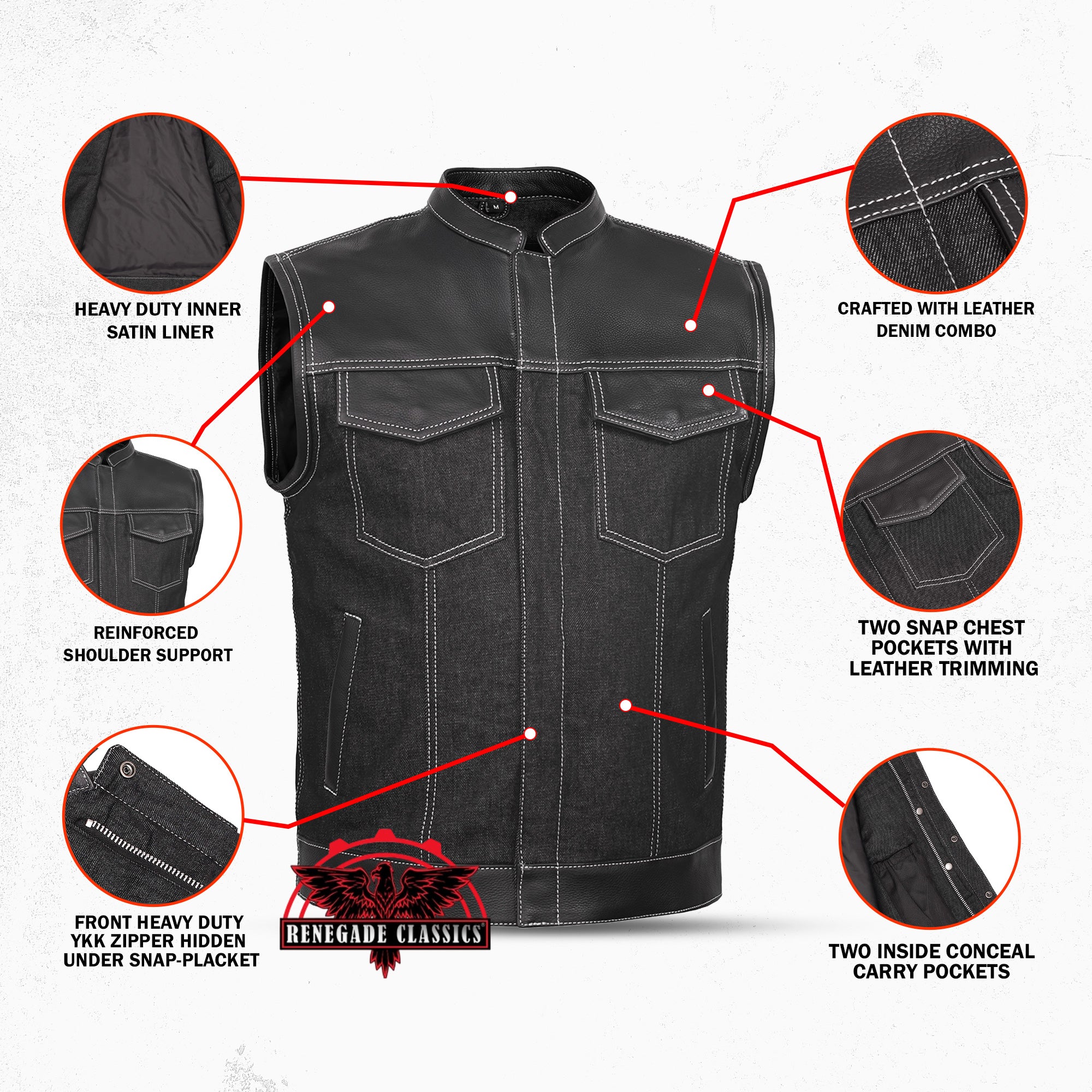 Stormskin™ Men's Leather-Denim Combo Motorcycle Vest