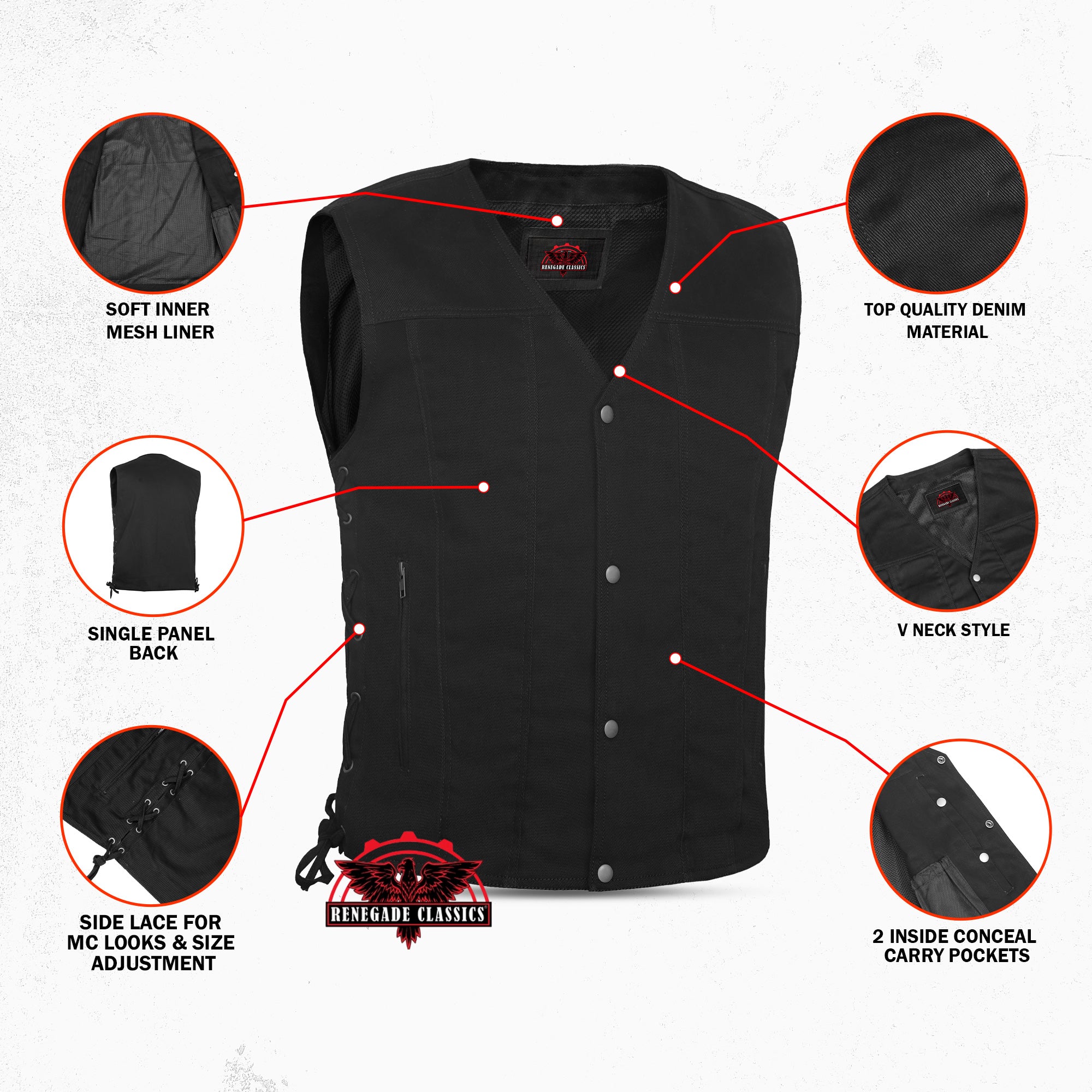 Outrider Men's Classic Black Denim Motorcycle  Vest