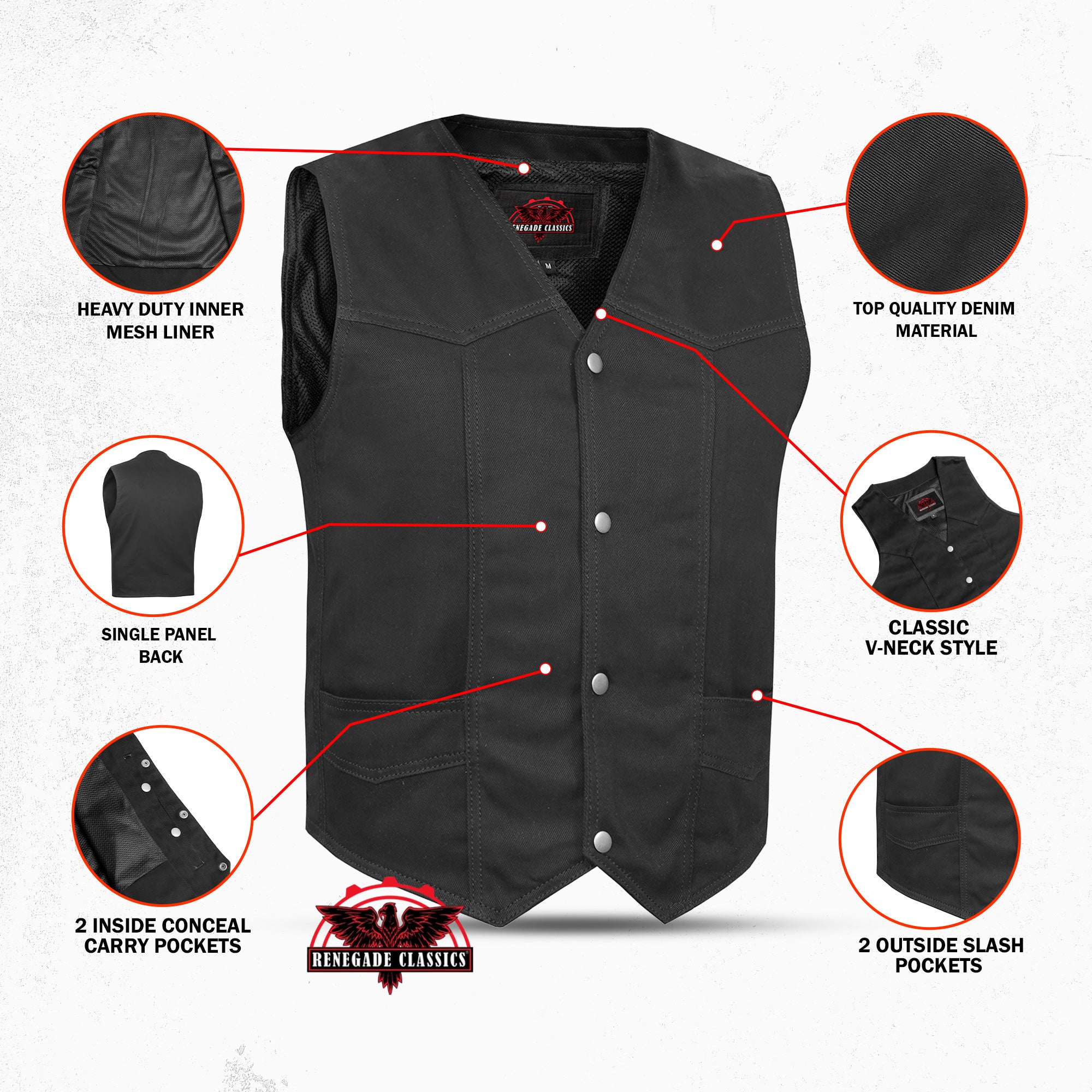 OldSchool Men's  Motorcycle Denim Vest