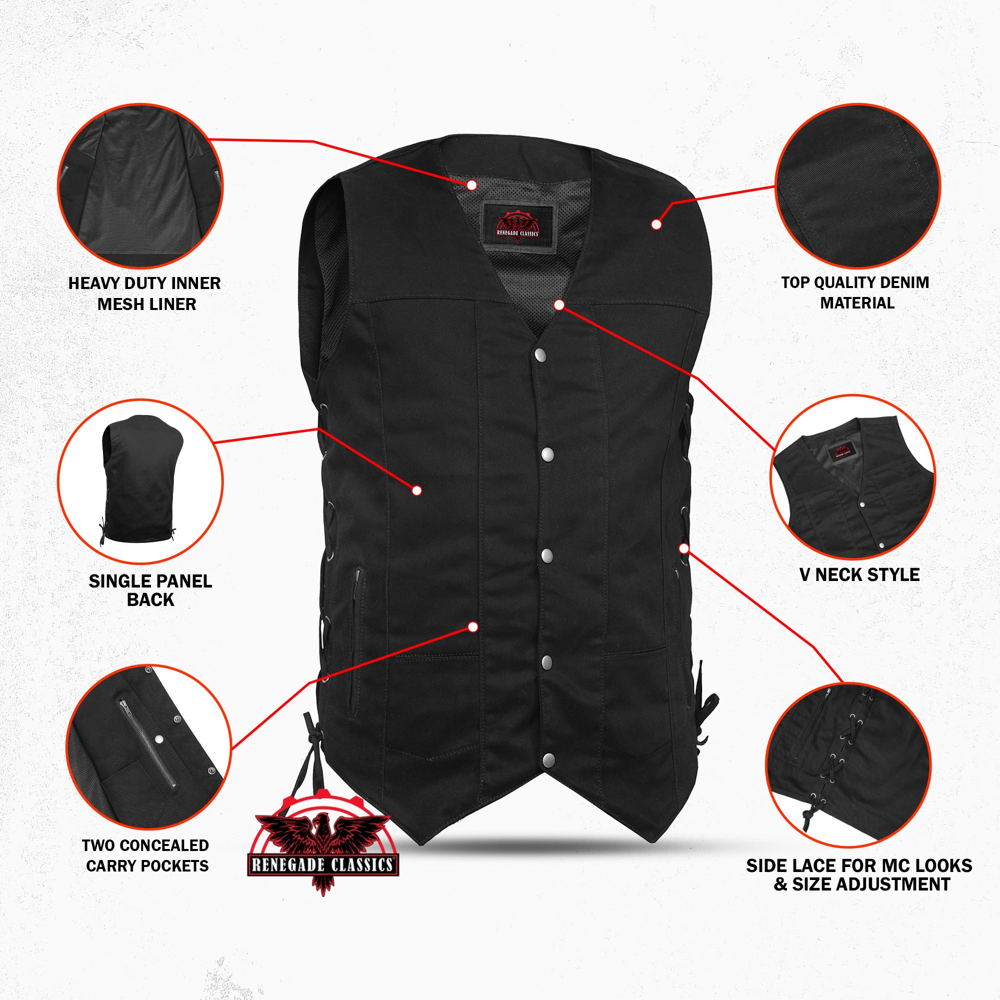 Denhawk™ Mens Denim Motorcycle Vest