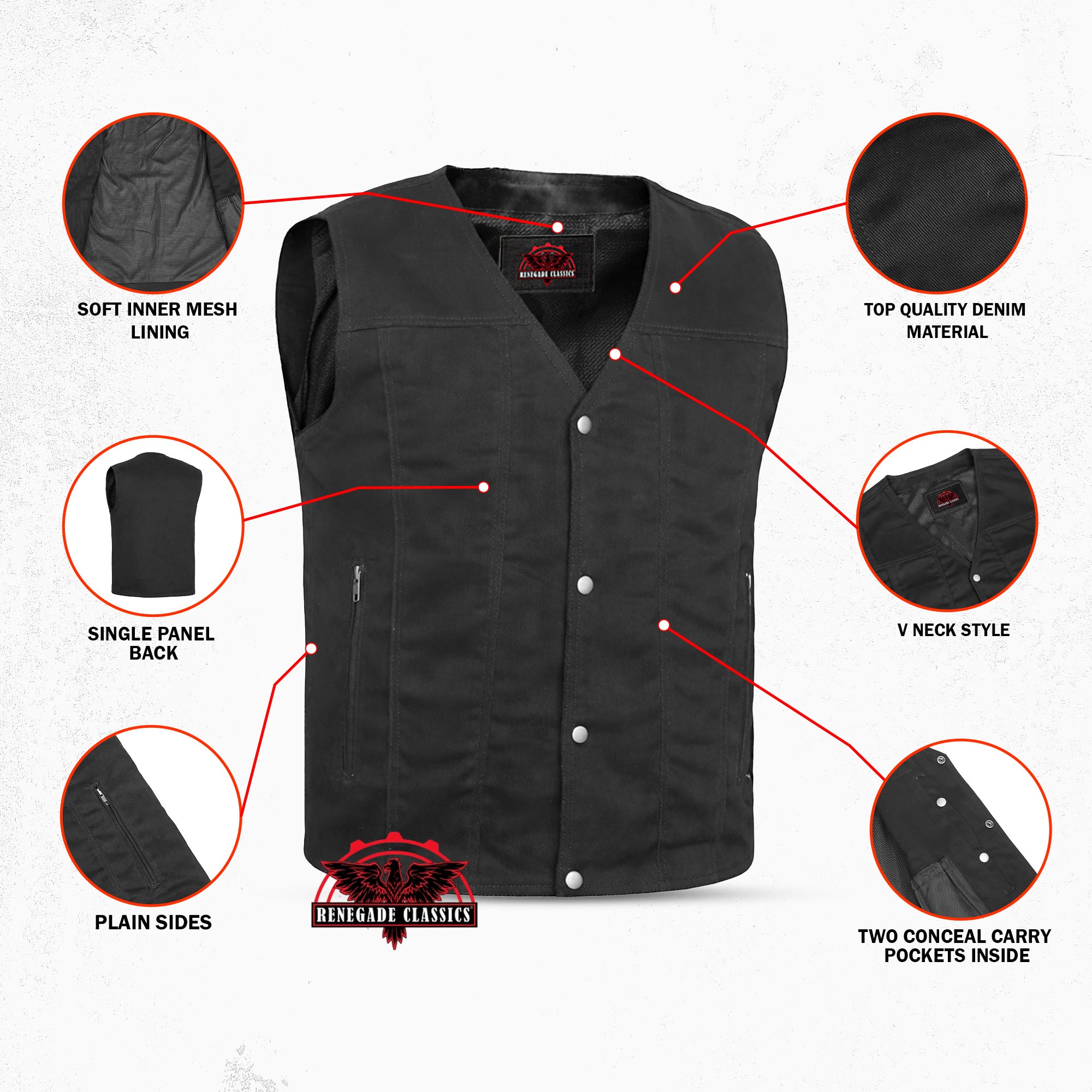 Black Shield™ Men's Black Denim Motorcycle Vest