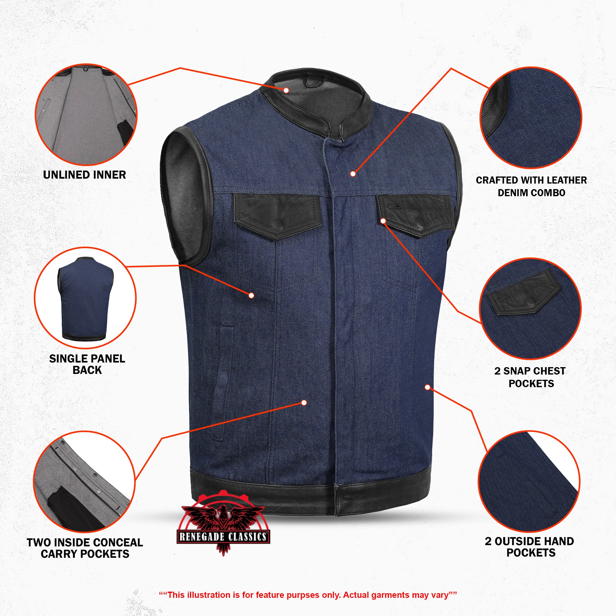Dual-Tex™ Mens Denim Motorcycle Vest