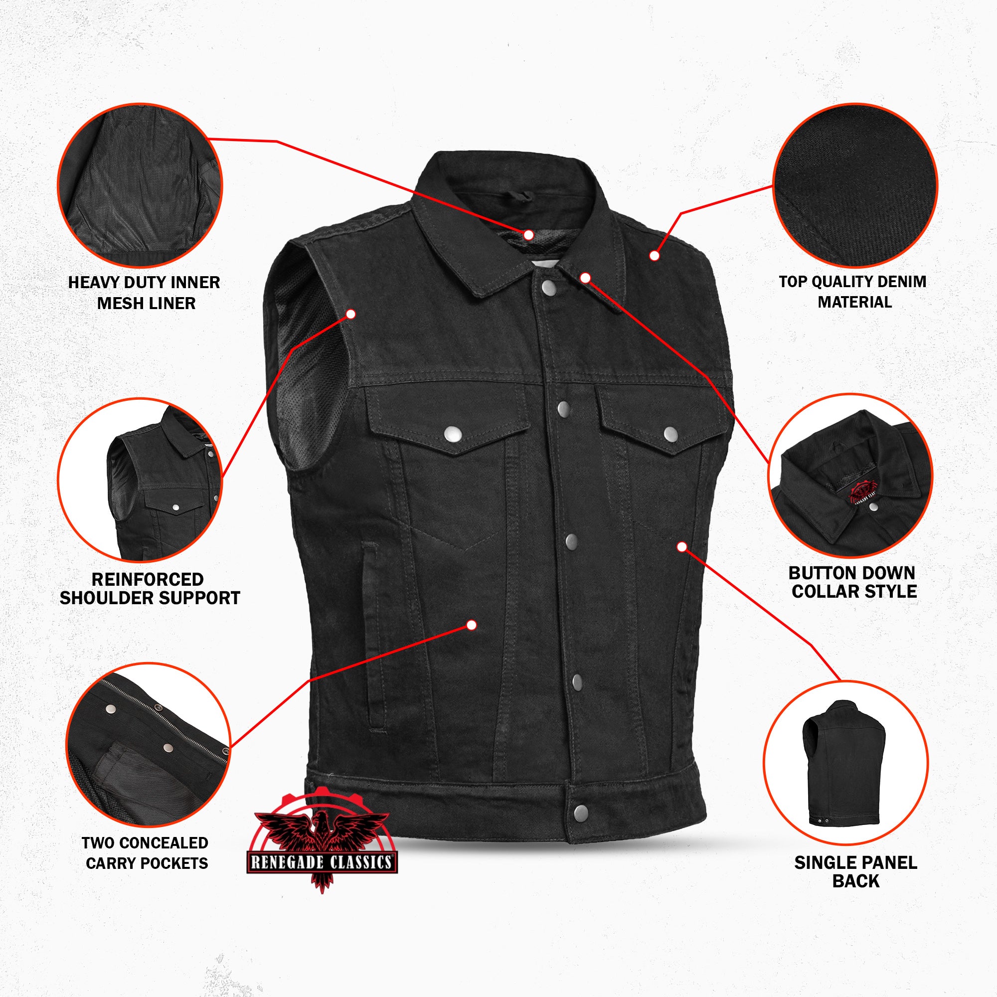 Dark Moto Mens Denim Motorcycle Vest