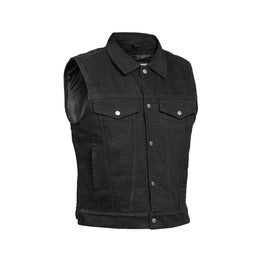 Dark moto Men's Denim Motorcycle Vest  - Black