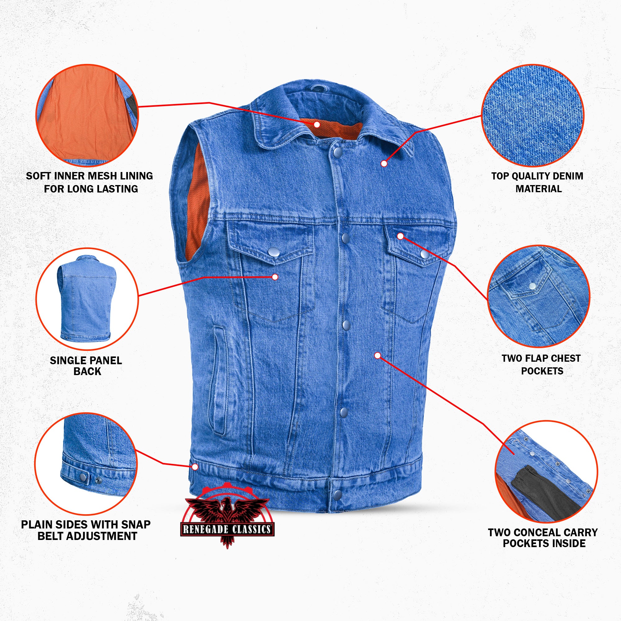 Bluebonnet™ Mens Denim Motorcycle Vest