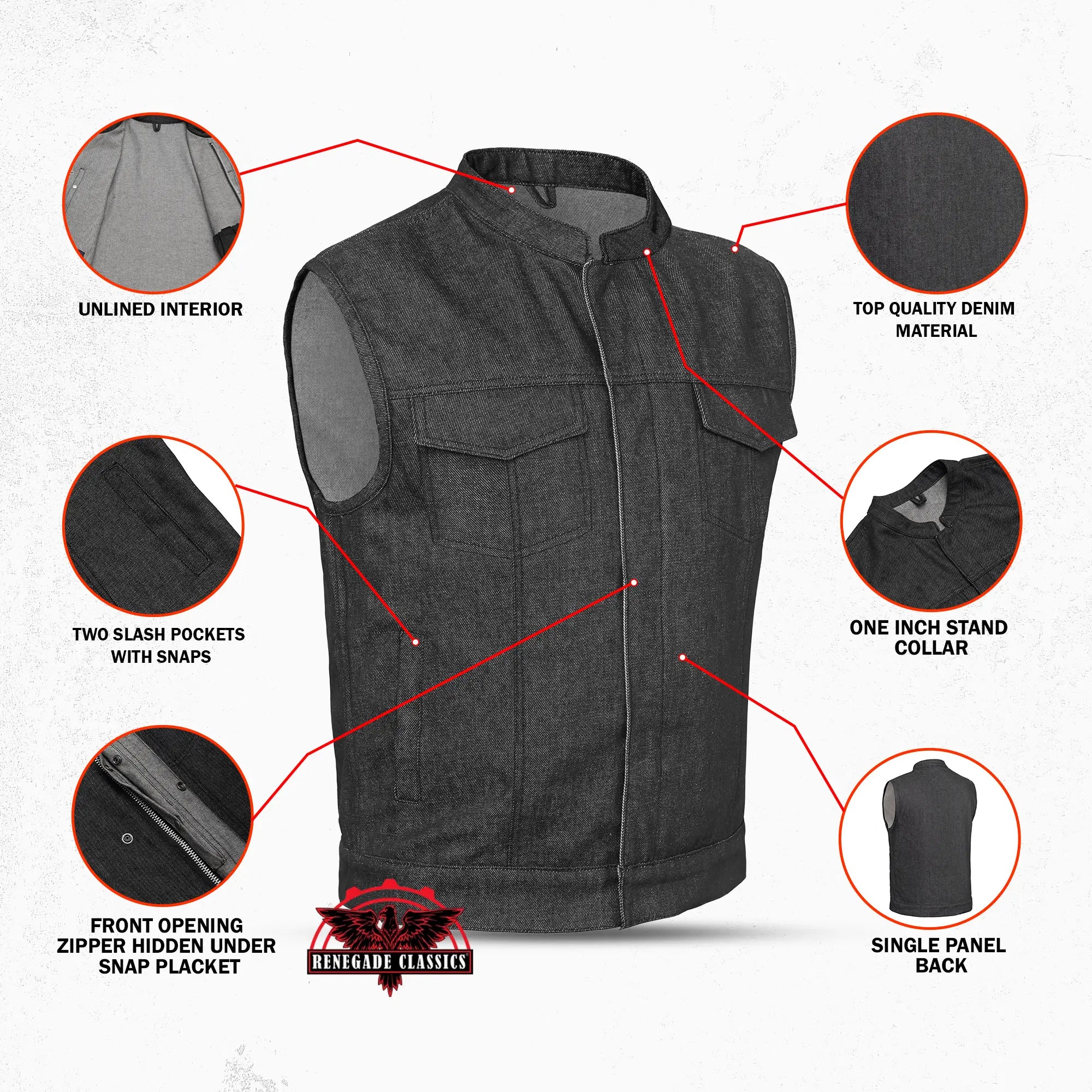 Anchor Mens Motorcycle Denim Vest