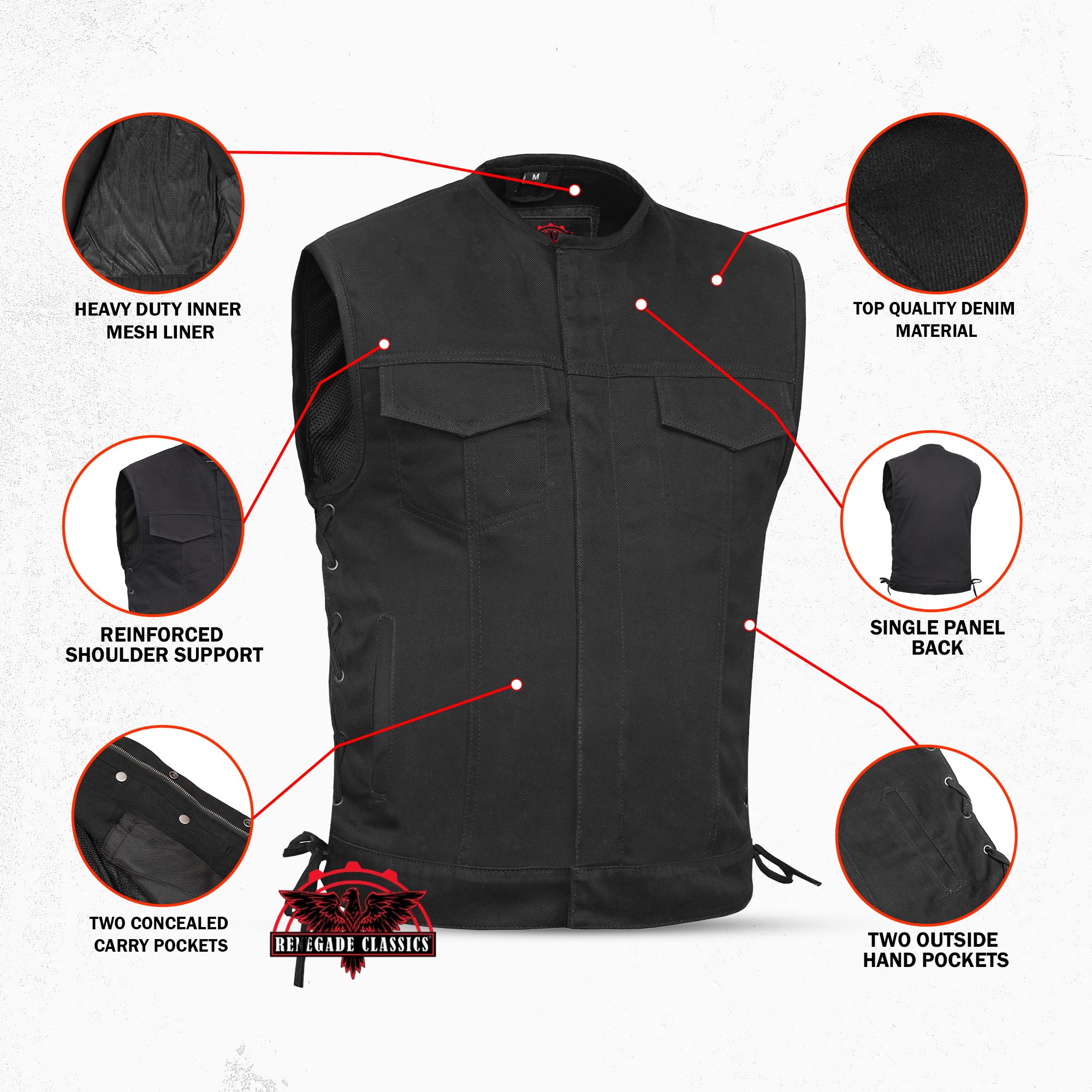 Dark Terrain™ Men's Black Denim Motorcycle Vest