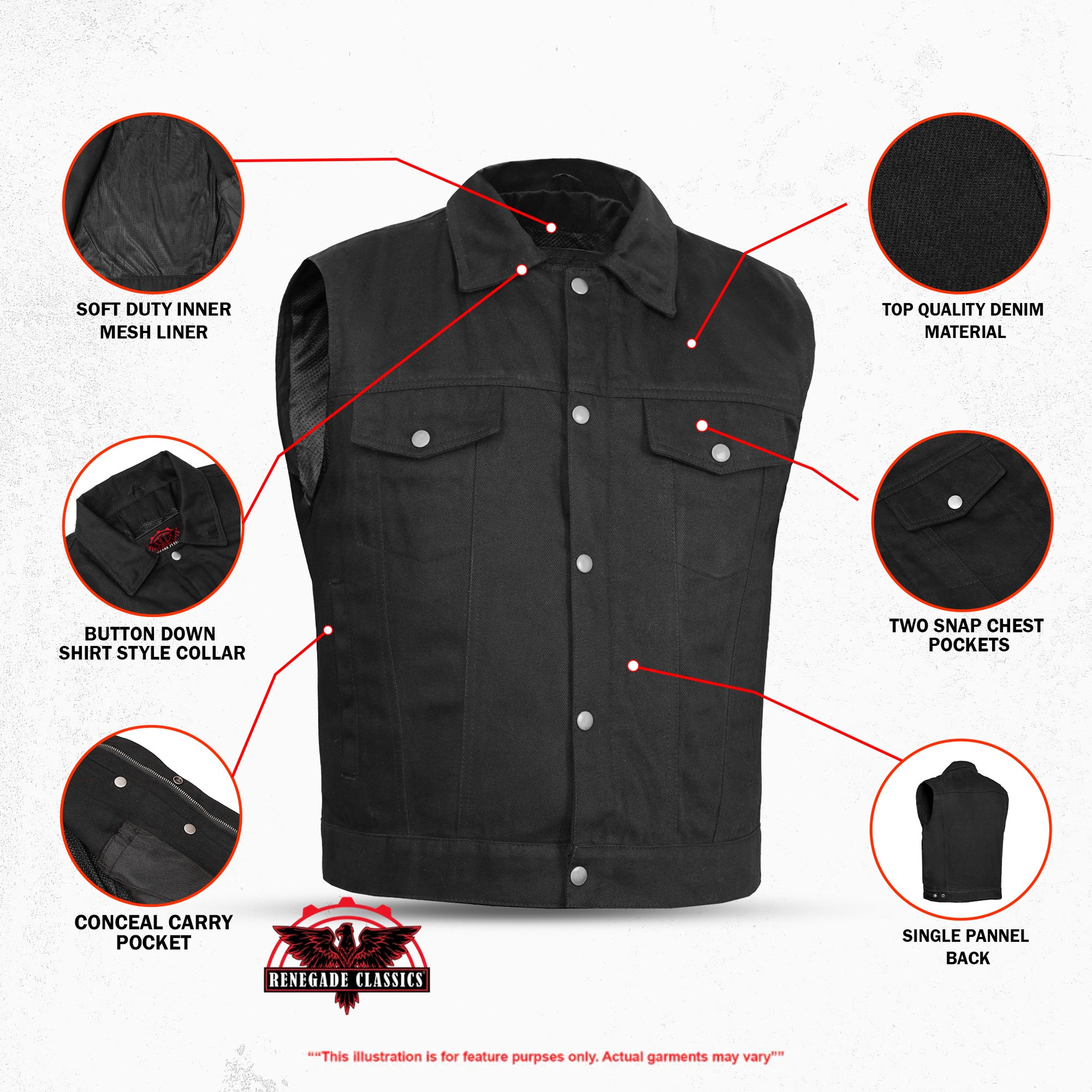 Darklock™ Men's Black Denim Motorcycle Vest
