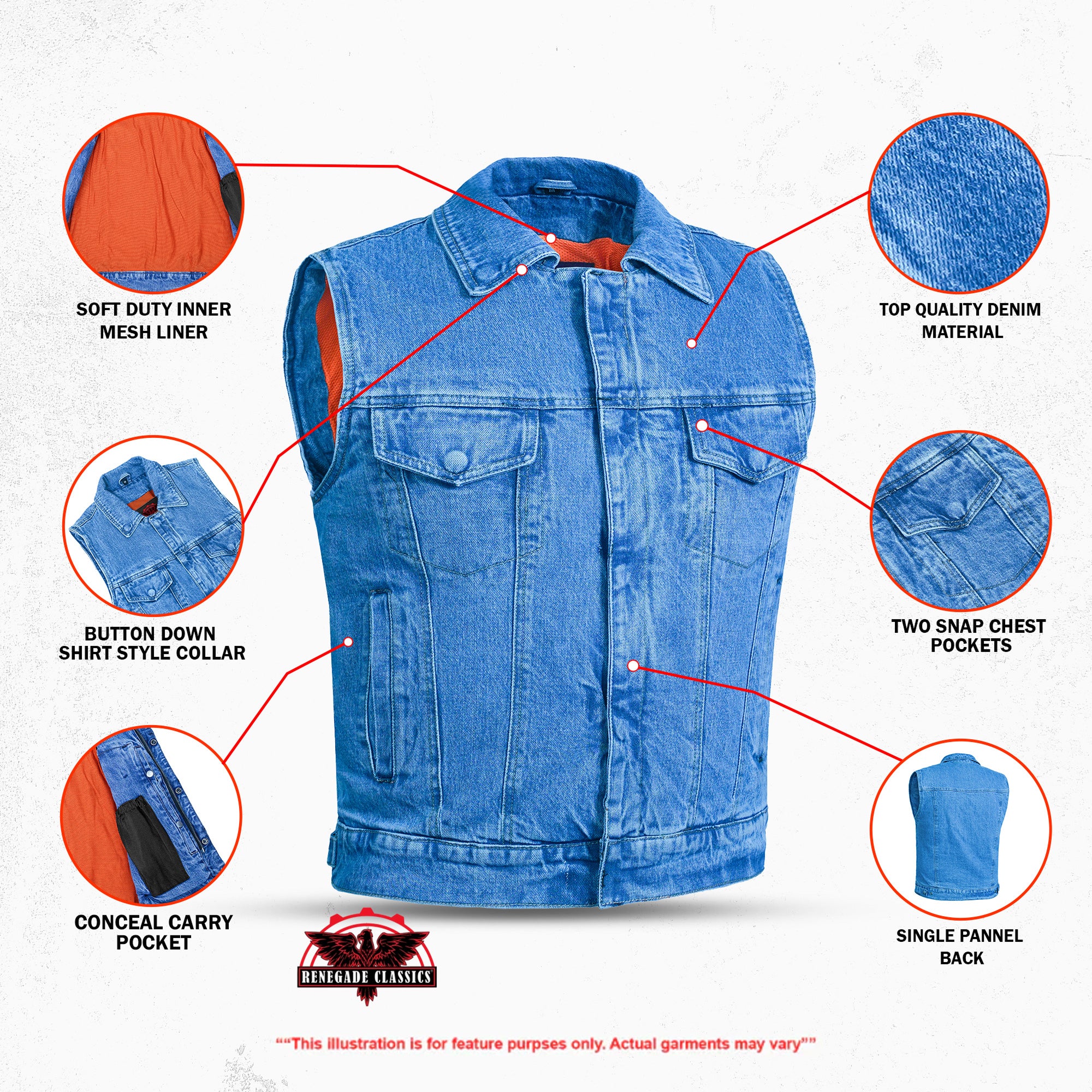 Revival Mens Denim Motorcycle Vest
