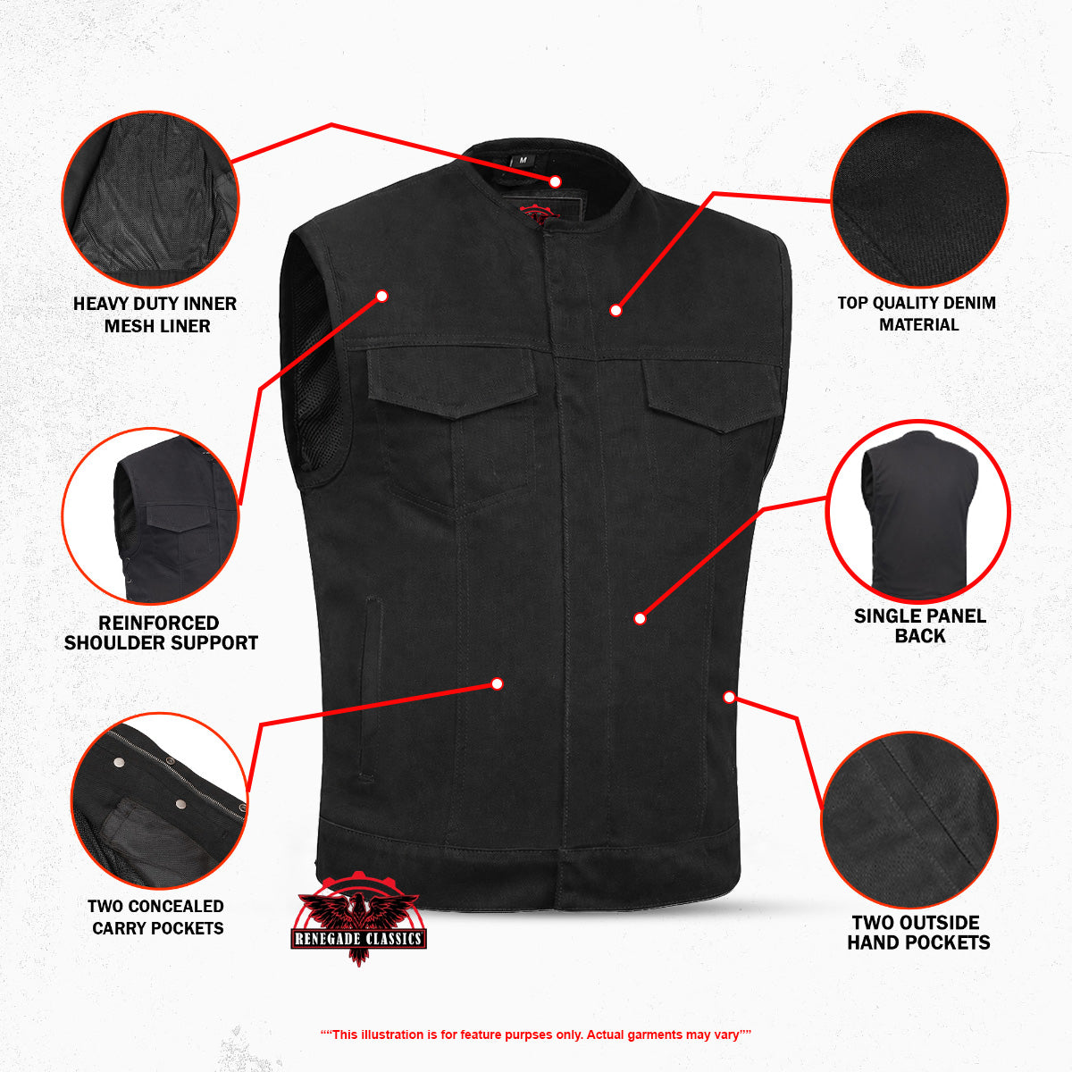 Nightcore™ Mens Black Denim Motorcycle Vest