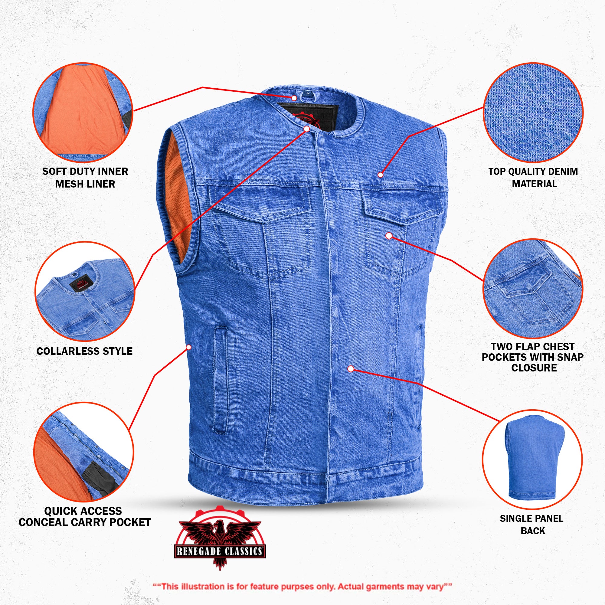 Storm hold™ Mens Blue Denim Motorcycle Vest