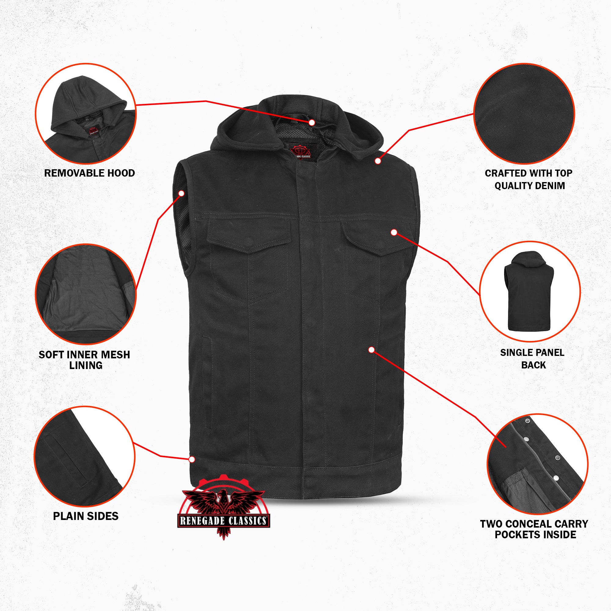 Shadowhood™ Men's Black Denim Motorcycle Vest