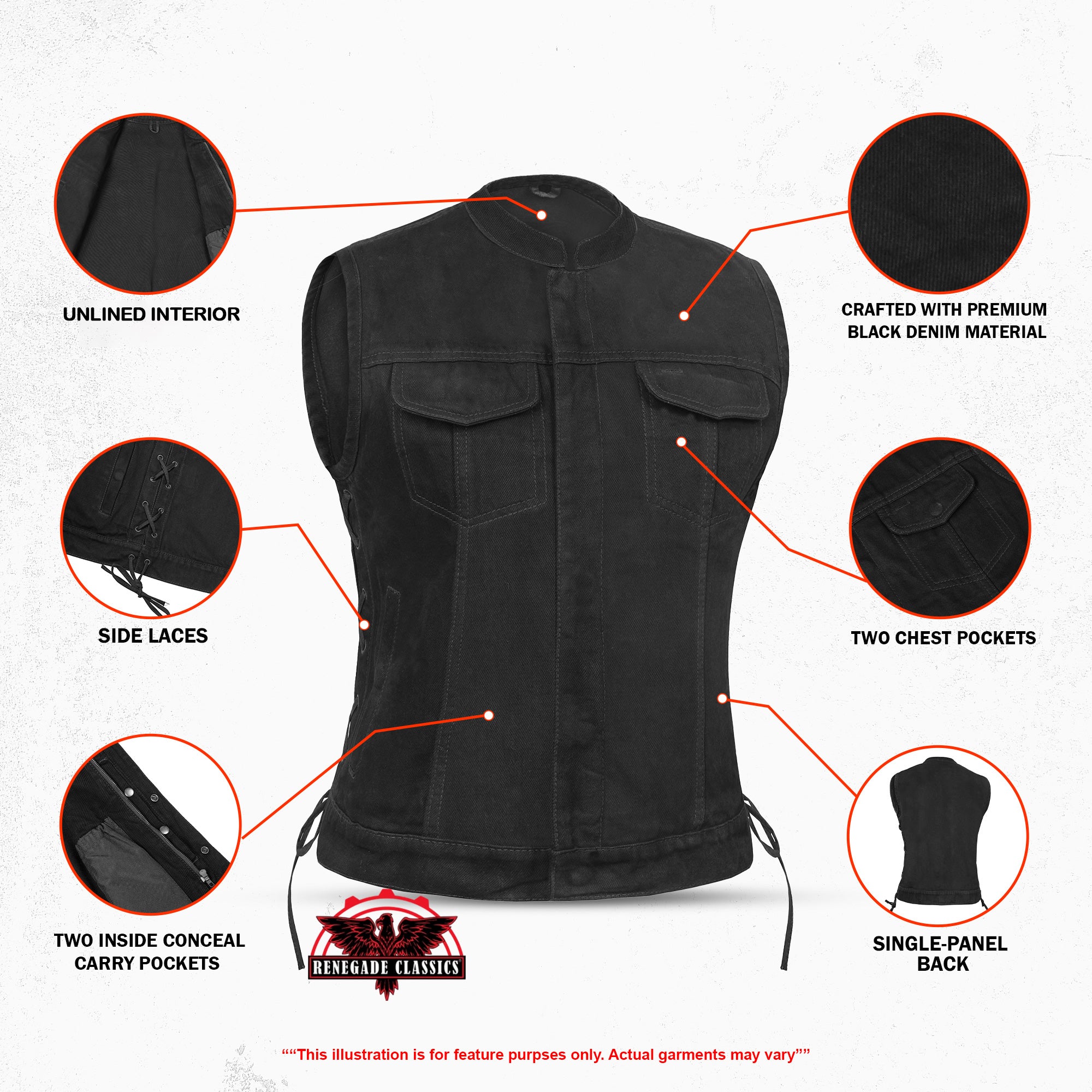 Dark Blossom™ Black womens denim vest