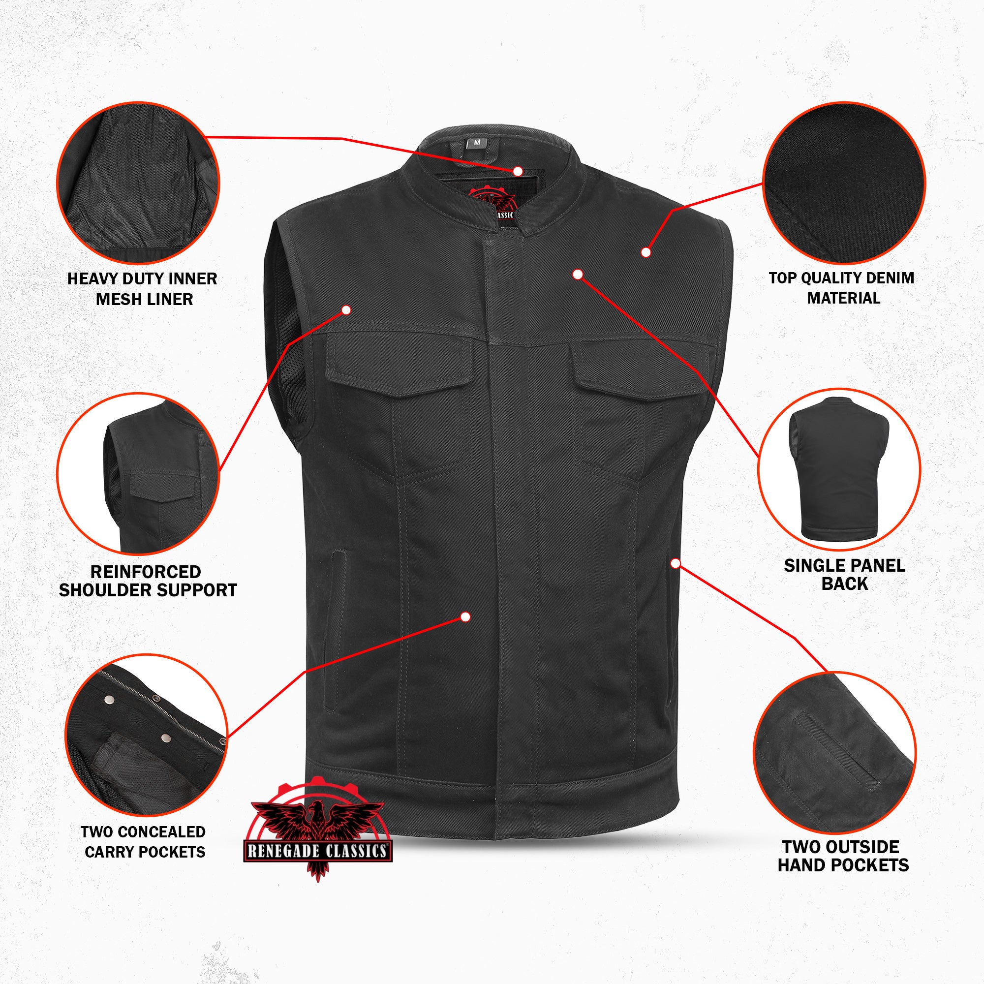 Weston™ Black Men's Denim Motorcycle Vest