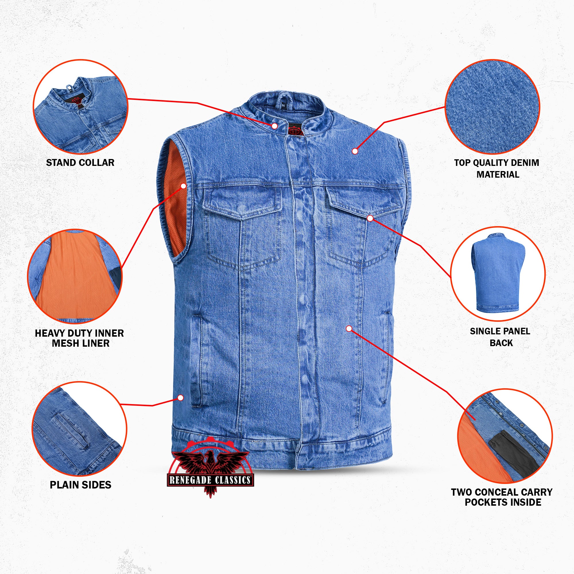 Men's Blue Denim Motorcycle Vest