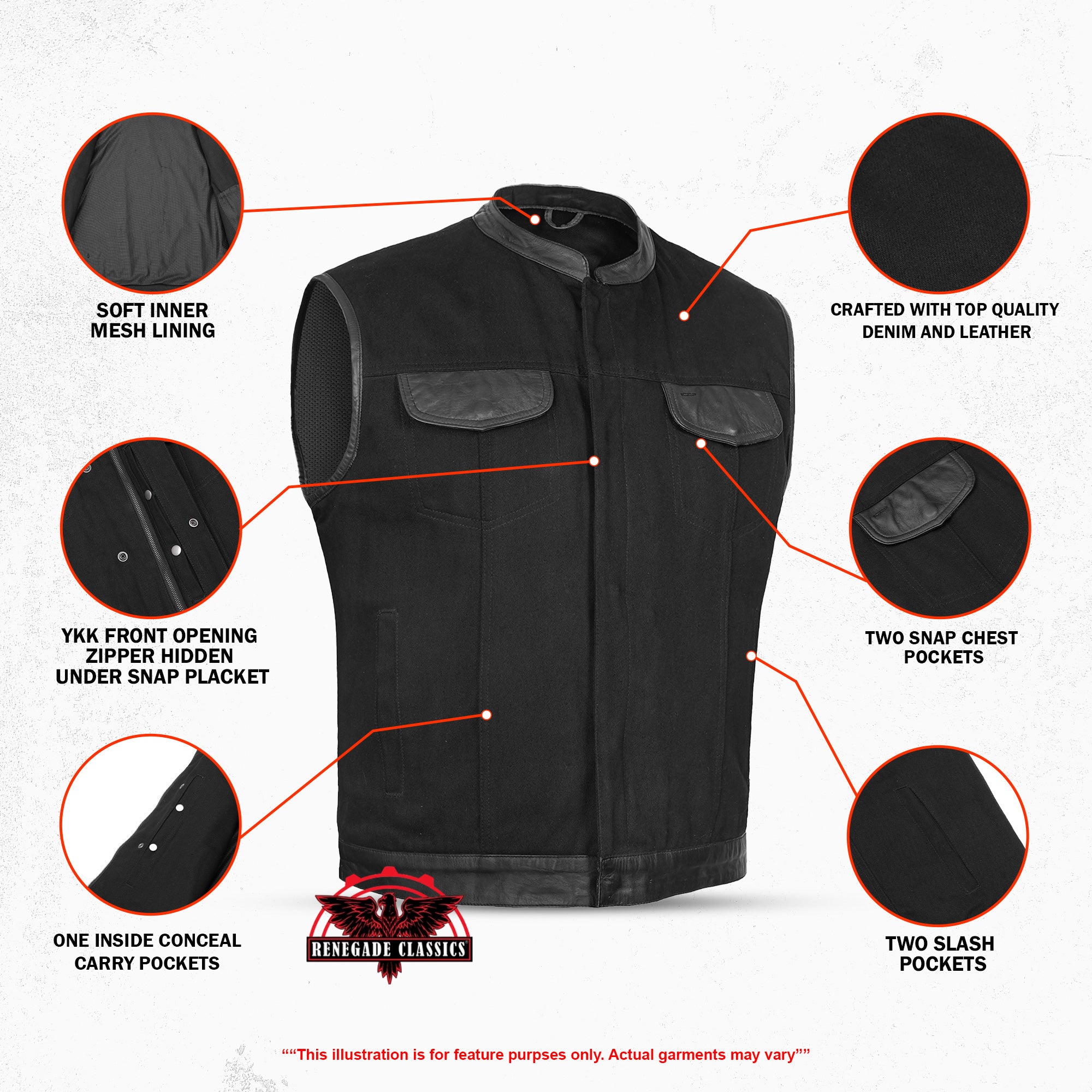 BlackSmith Mens Denim Motorcycle Vest
