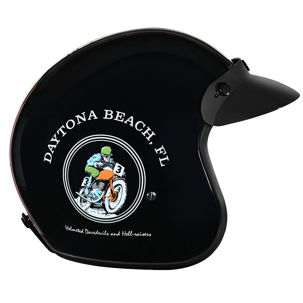DOT Approved Daytona Cruiser Open Face Motorcycle Helmet - Men, Women & Youth - With Visor & Graphics - W/ Daytona 3th