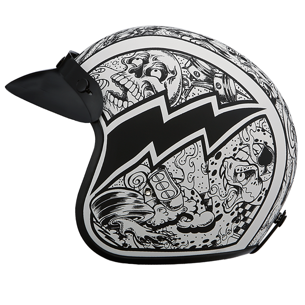 DOT Approved Daytona Cruiser Open Face Motorcycle Helmet - Men, Women & Youth - With Visor & Graphics - W/ Graffiti