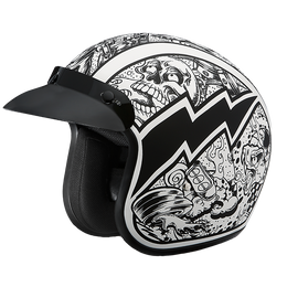 DOT Approved Daytona Cruiser Open Face Motorcycle Helmet - Men, Women & Youth - With Visor & Graphics - W/ Graffiti