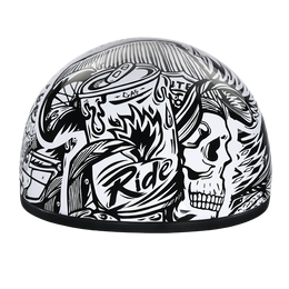 DOT Approved Daytona Motorcycle Half Face Helmet - Skull Cap Graphics for Men & Women, Scooters, ATVs, UTVs & Choppers - W/ Live Fast