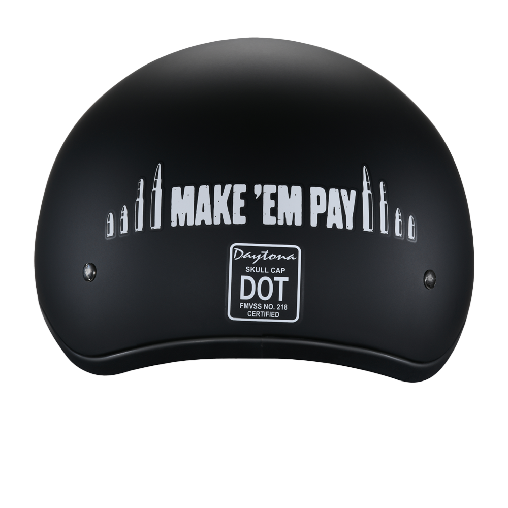 DOT Approved Daytona Motorcycle Half Face Helmet - Skull Cap Graphics for Men & Women, Scooters, ATVs, UTVs & Choppers - W/ Make 'Em Pay