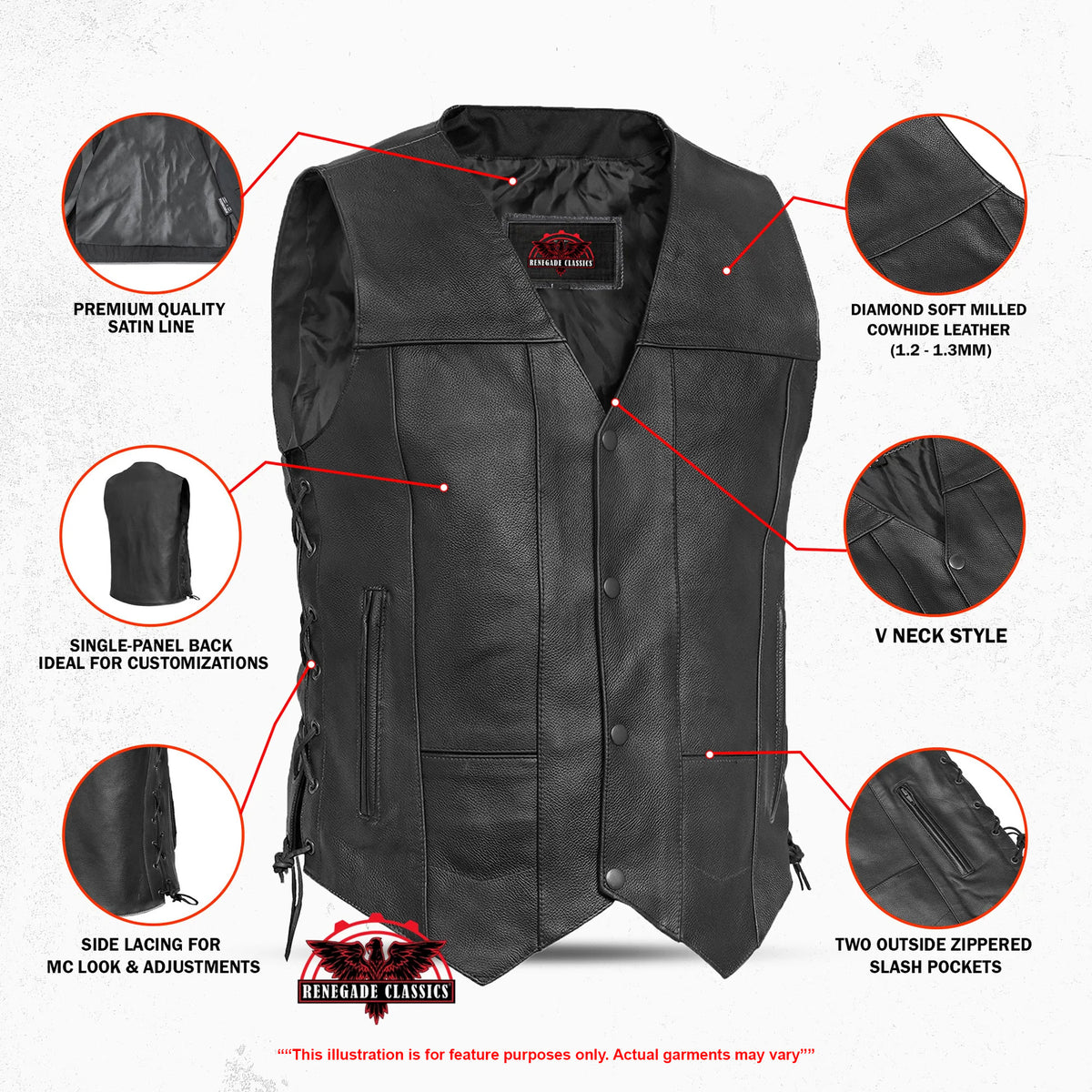 Line Ranger™ Mens Leather Motorcycle Vest