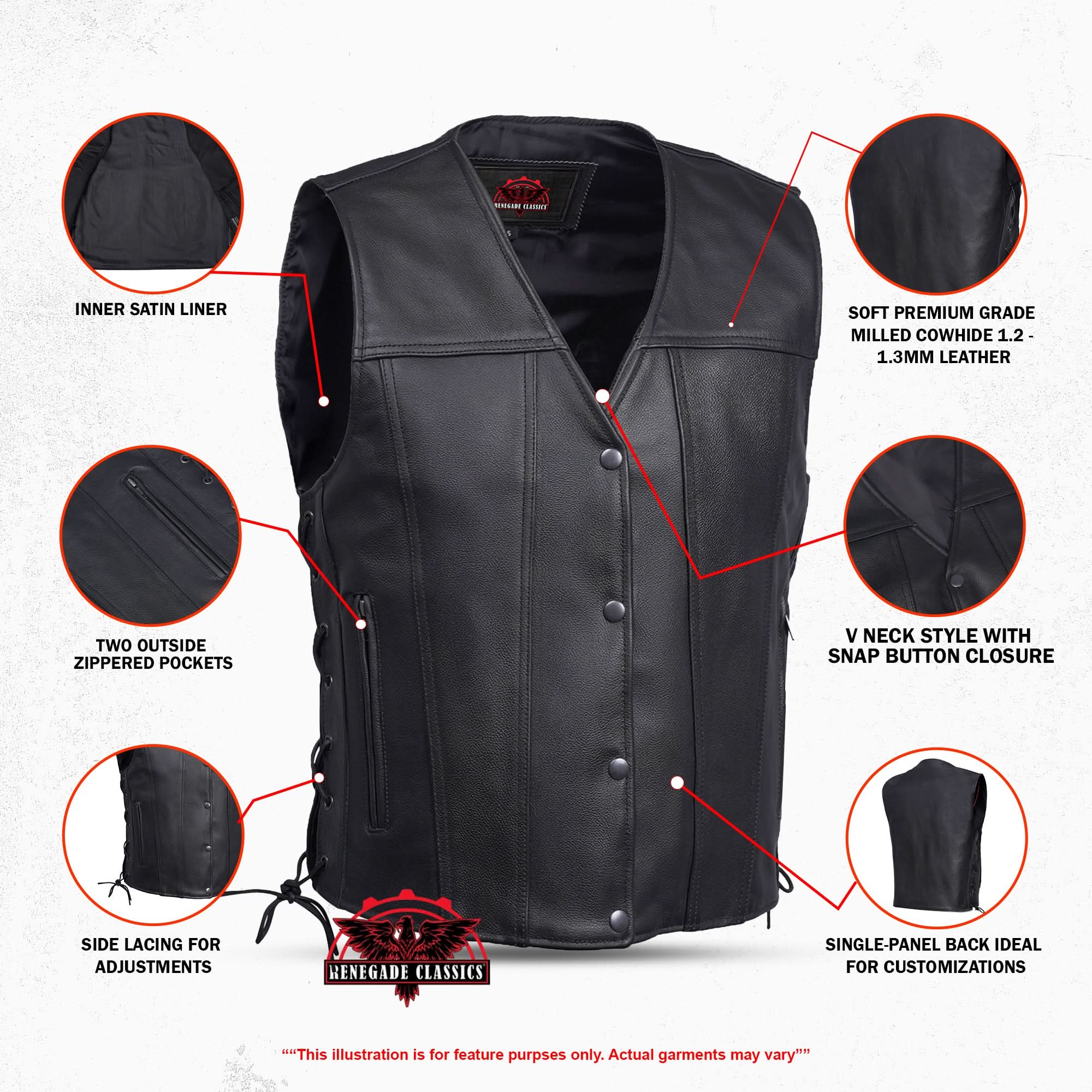 Clubster™ Men's Black  Motorcycle Leather Vest