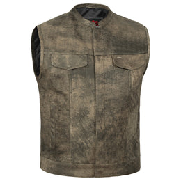 Burnt Men's Antique Brown Leather Motorcycle Vest