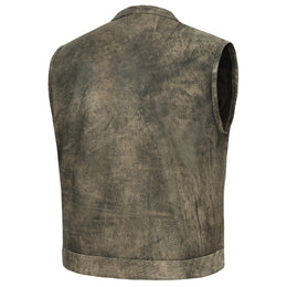 Burnt Men's Antique Brown Leather Motorcycle Vest