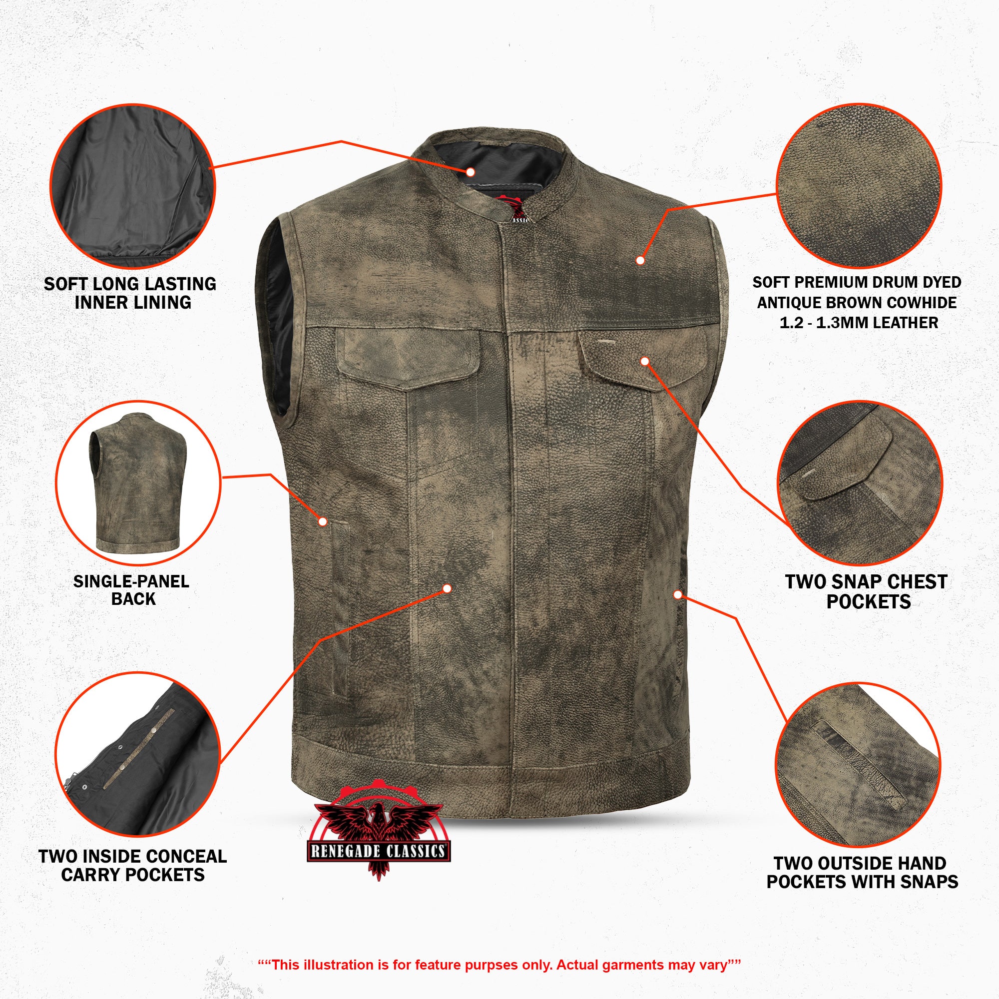 Recon Mens Leather Motorcycle Vest