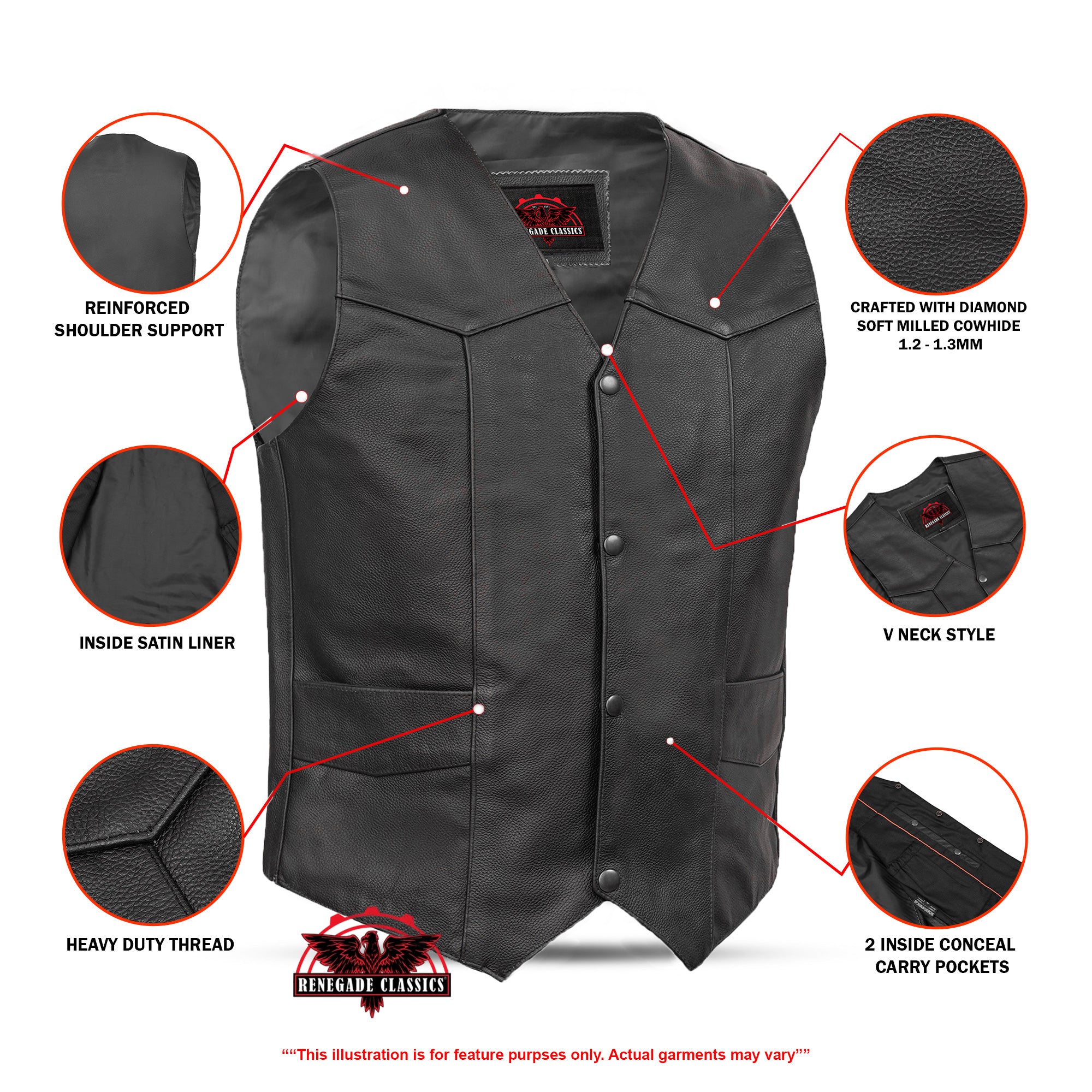 Black Stone™ Mens Leather Motorcycle Vest