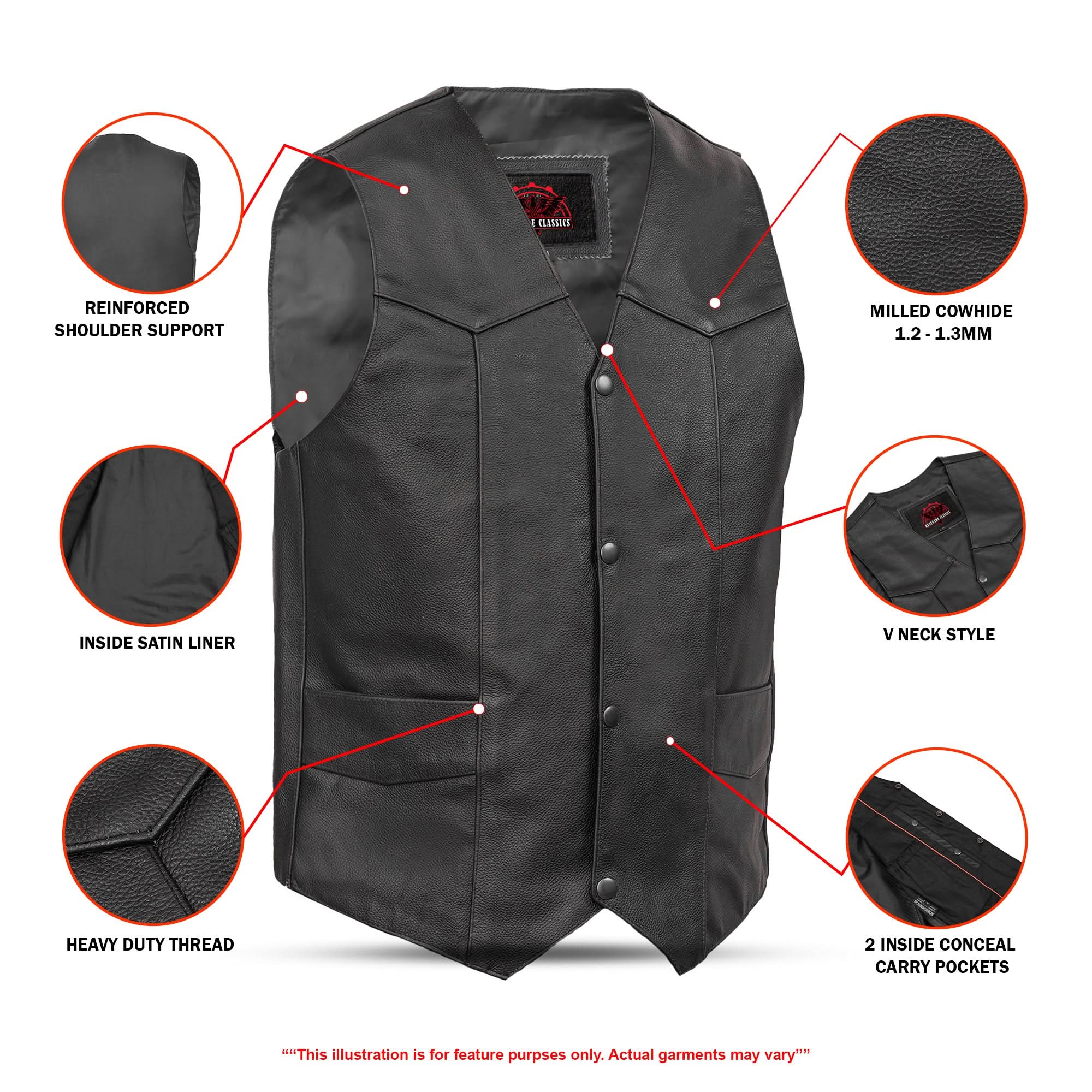 Black Stone™ Men's  Leather Motorcycle Vest - Black