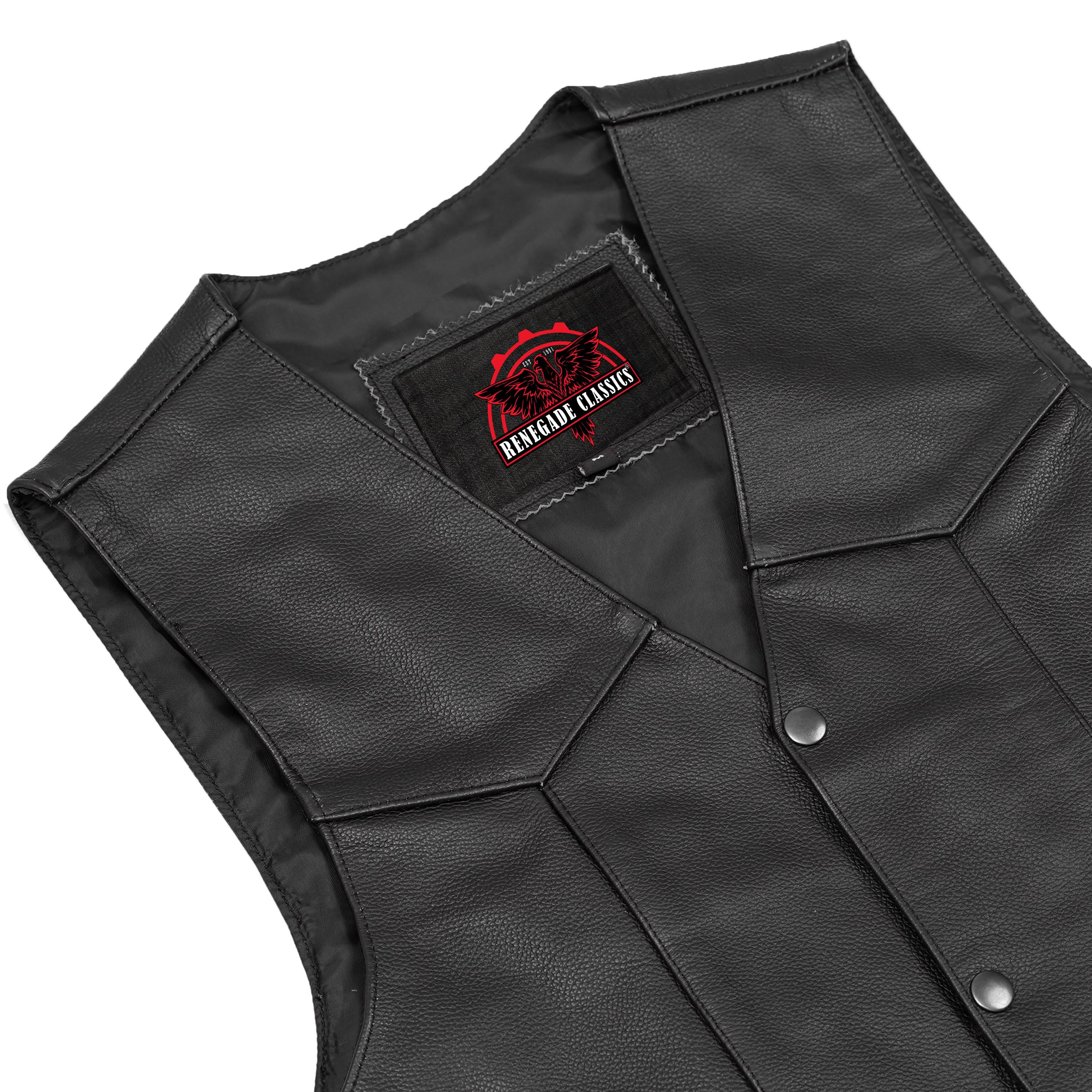 Black Stone™ Men's  Leather Motorcycle Vest - Black