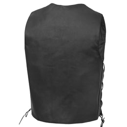 ThunderLace™ Men's Leather Biker Vest- Black