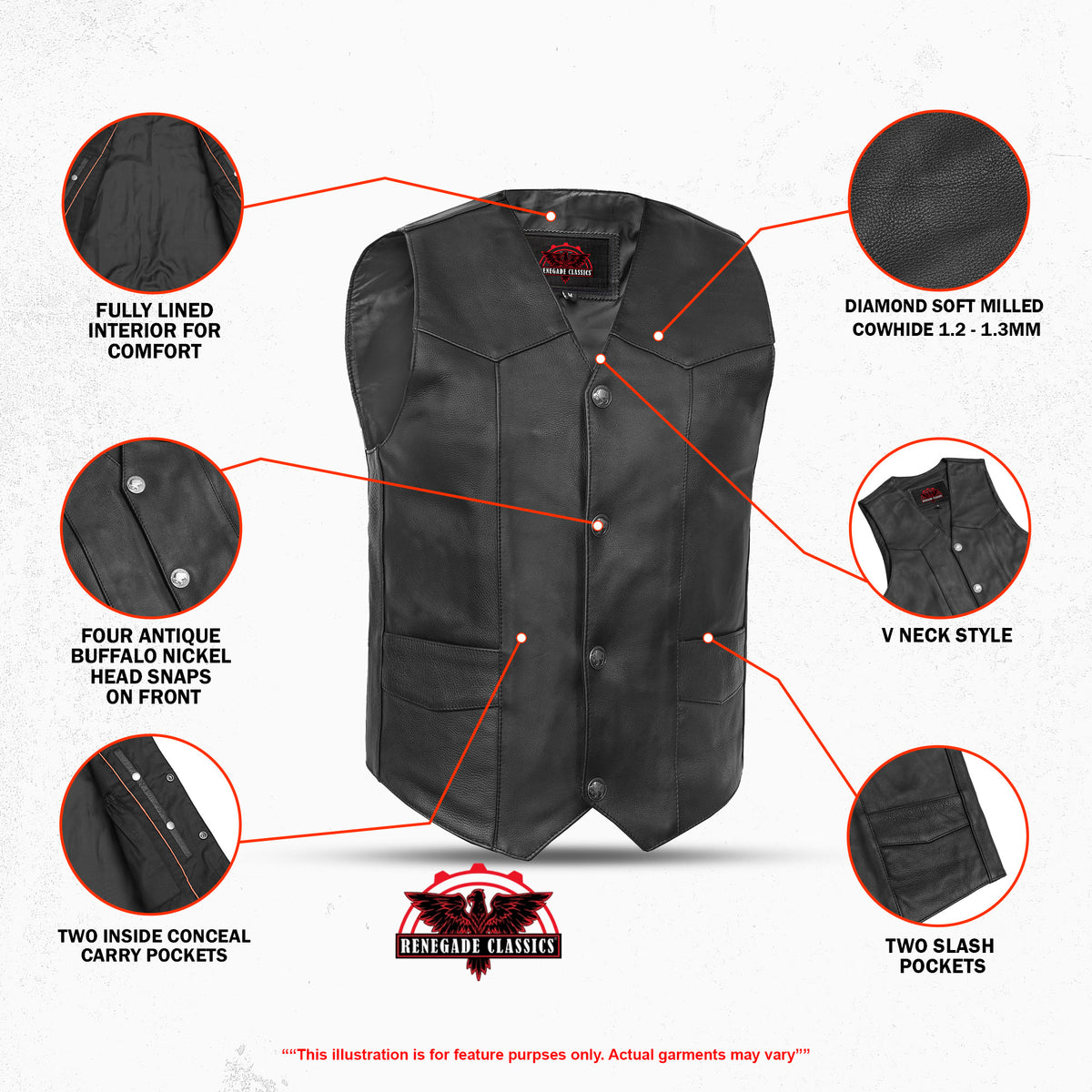 Back Line™ Mens Leather Motorcycle Vest