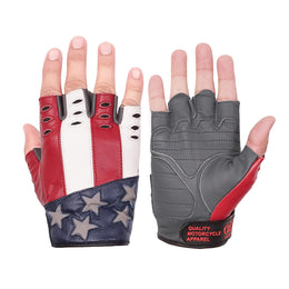 ThrottleFit™ Men's  leather Fingerless gloves - Red, White & Blue