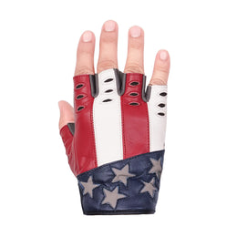 ThrottleFit™ Men's  leather Fingerless gloves - Red, White & Blue