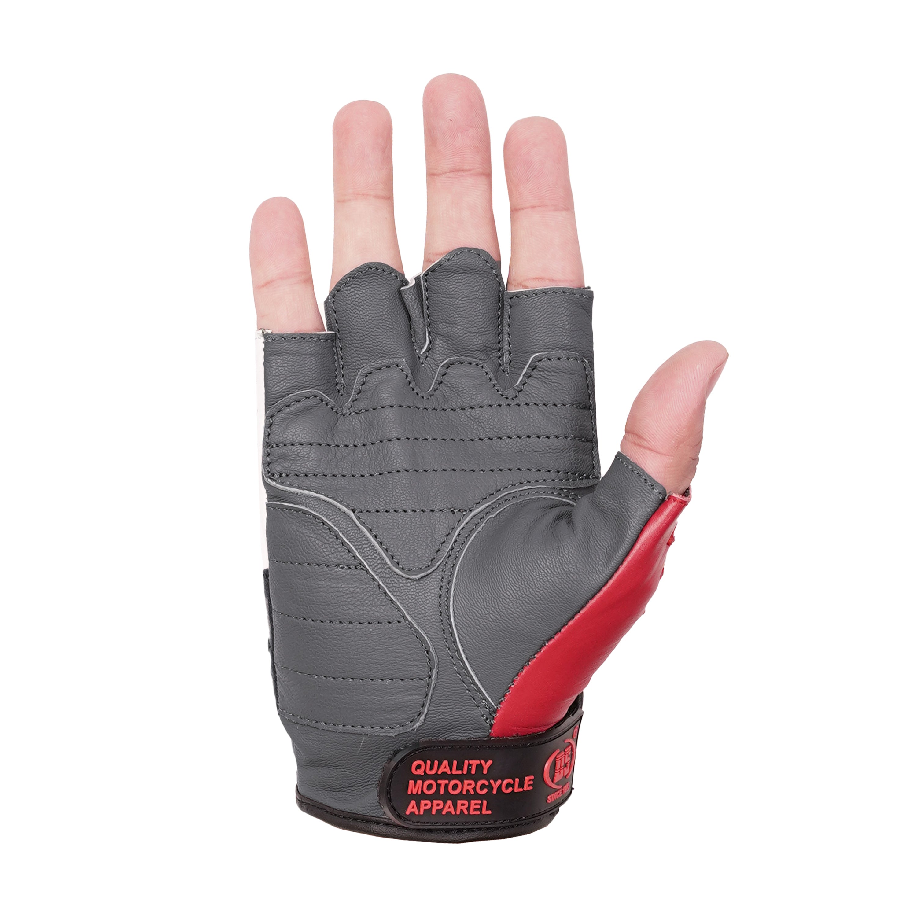 ThrottleFit™ Men's  leather Fingerless gloves - Red, White & Blue