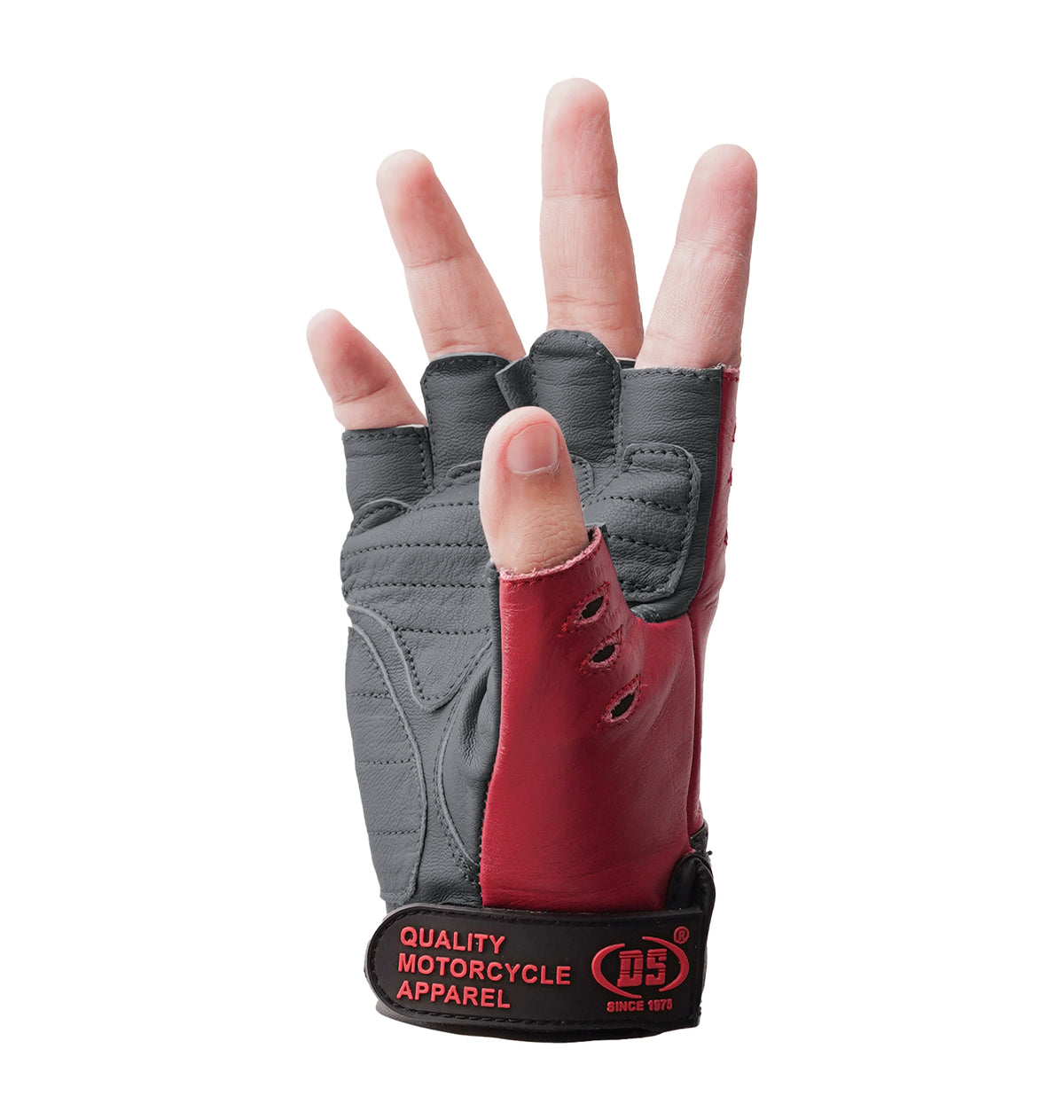 ThrottleFit™ Men's  leather Fingerless gloves - Red, White & Blue