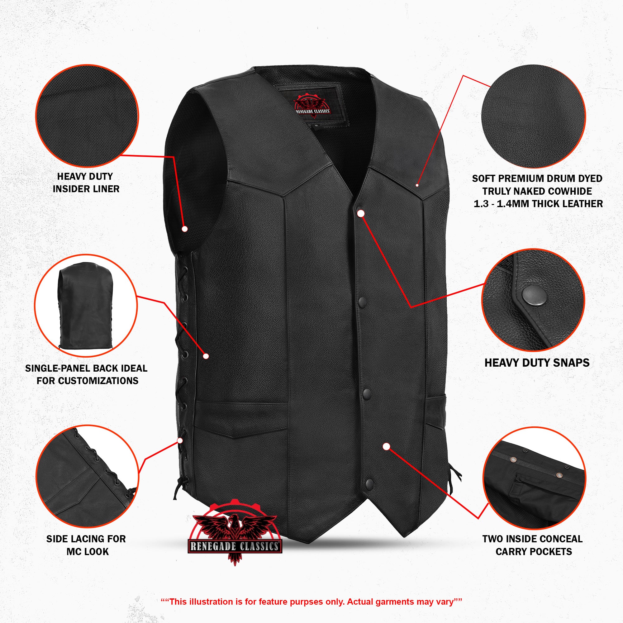 Guild Gold™ Men's Leather Motorcycle Vest - Black