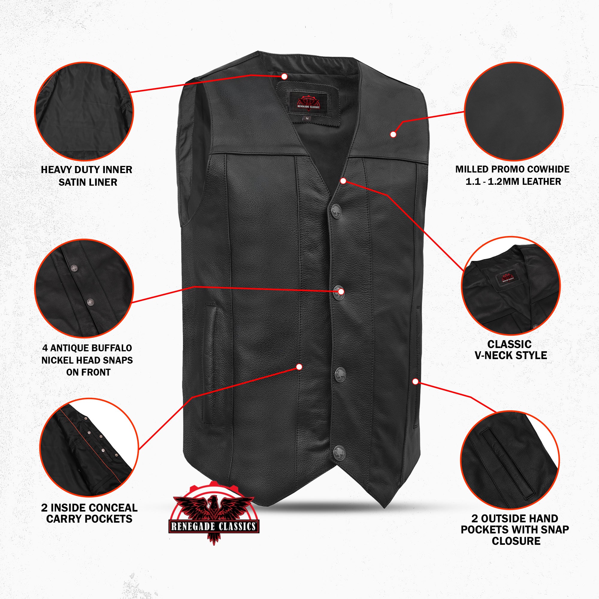 SolidRider™ Men's Leather Motorcycle  Vest - Black