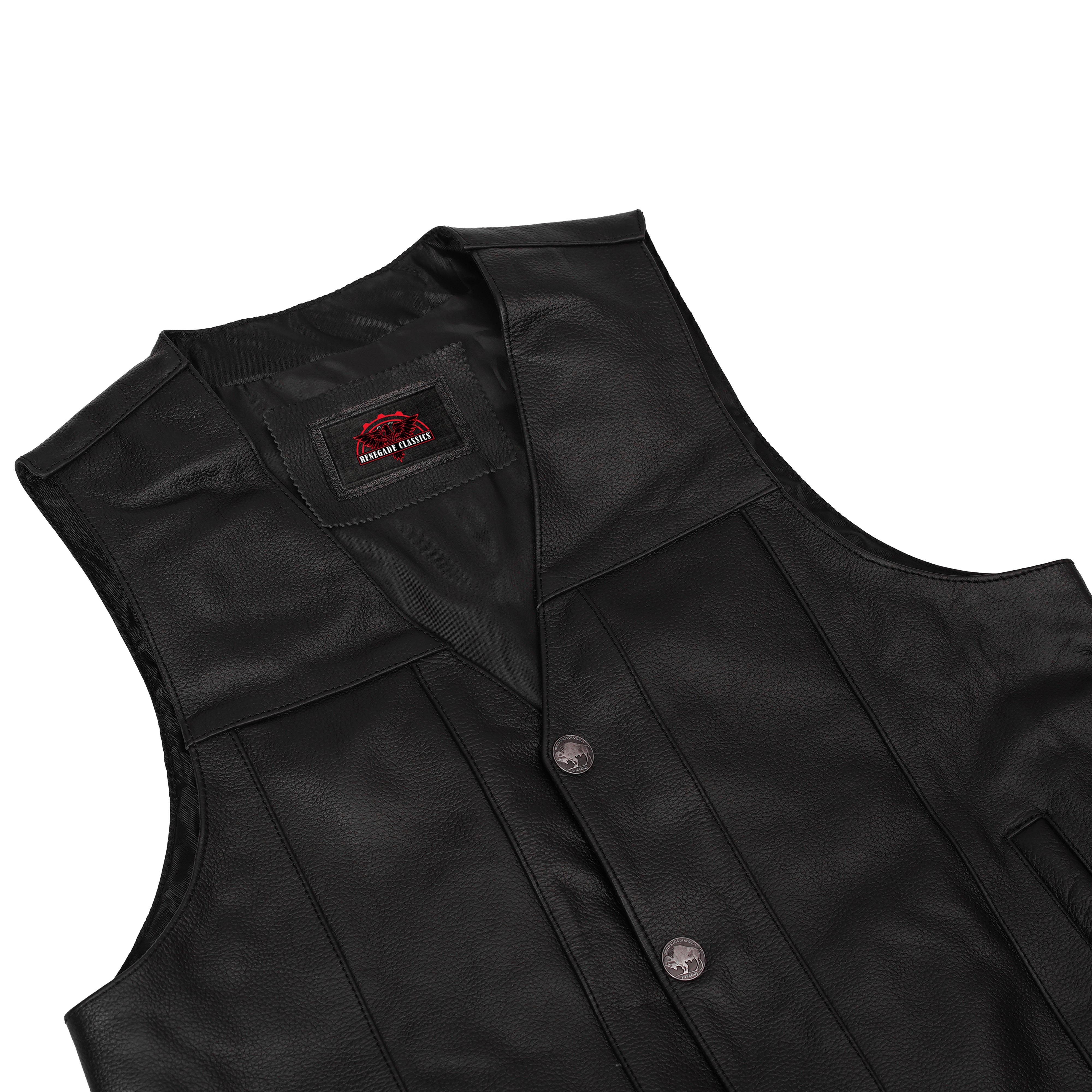 SolidRider™ Men's Leather Motorcycle  Vest - Black