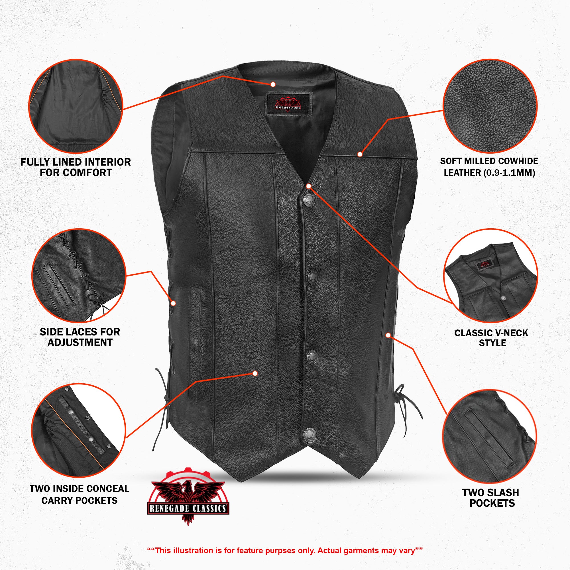 Black Hawk™ Men's   Leather Motorcycle Vest