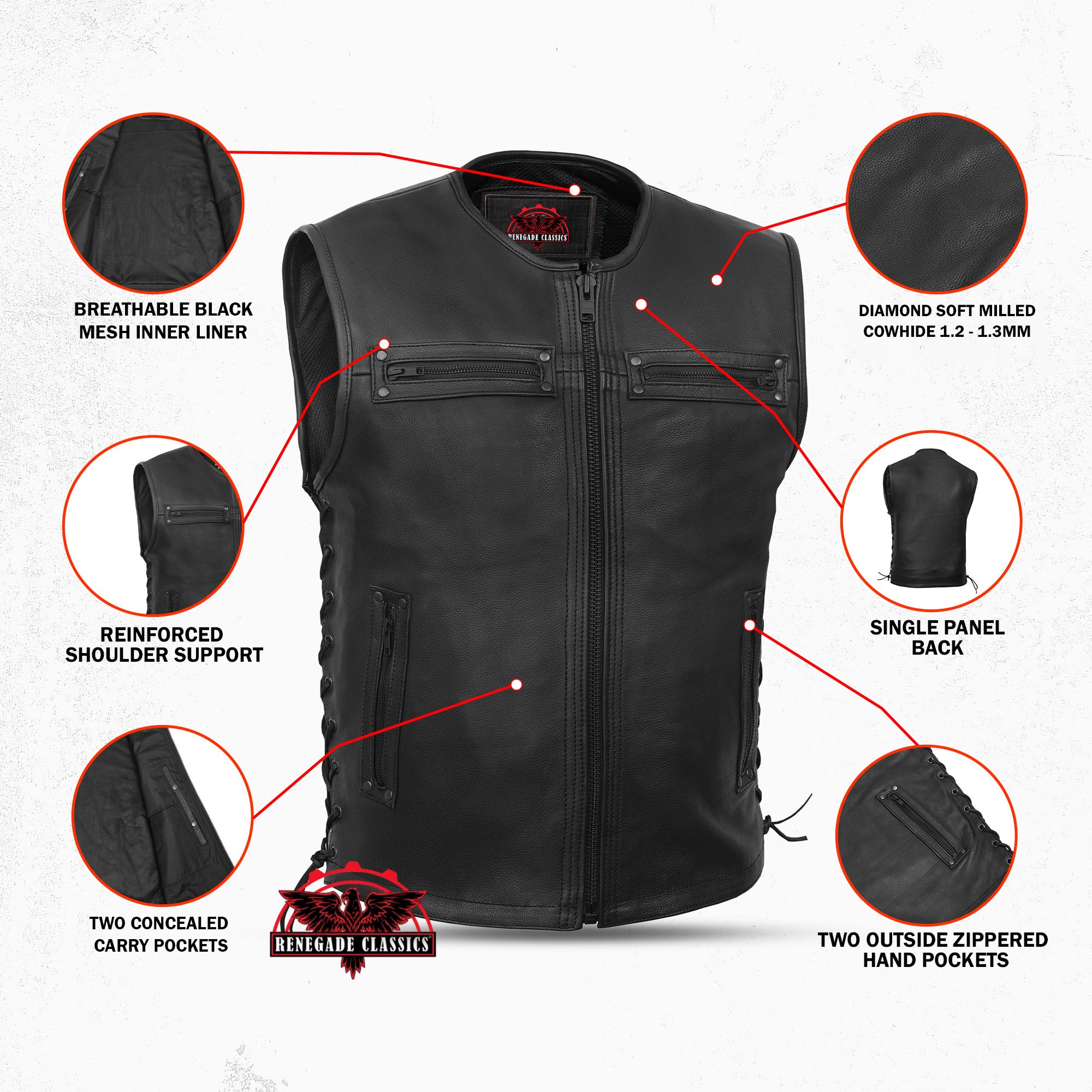 Faster Lane™ Men's  Black Leather Motorcycle Vest