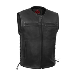 Faster Lane™ Men's  Black Leather Motorcycle Vest