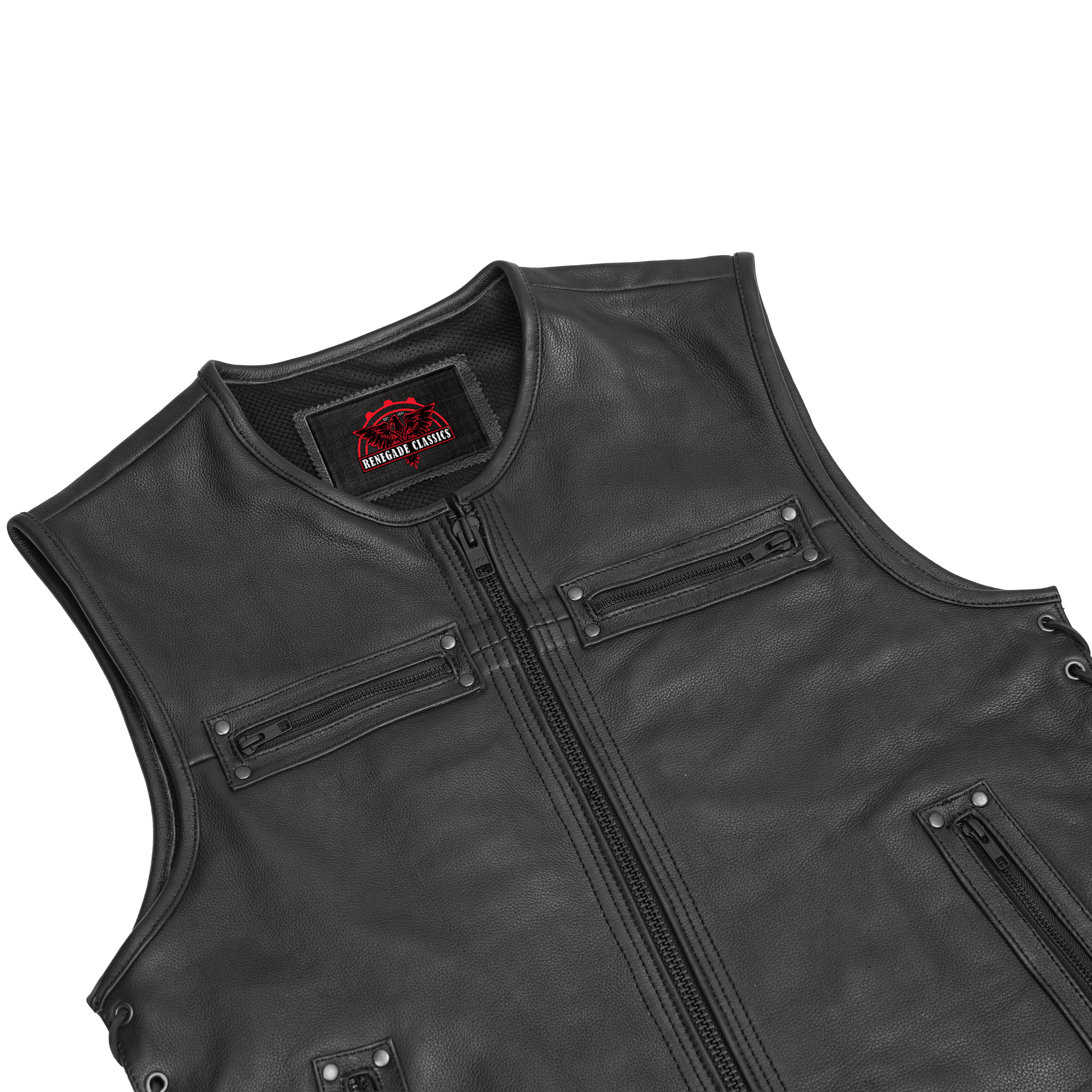 Faster Lane™ Men's  Black Leather Motorcycle Vest