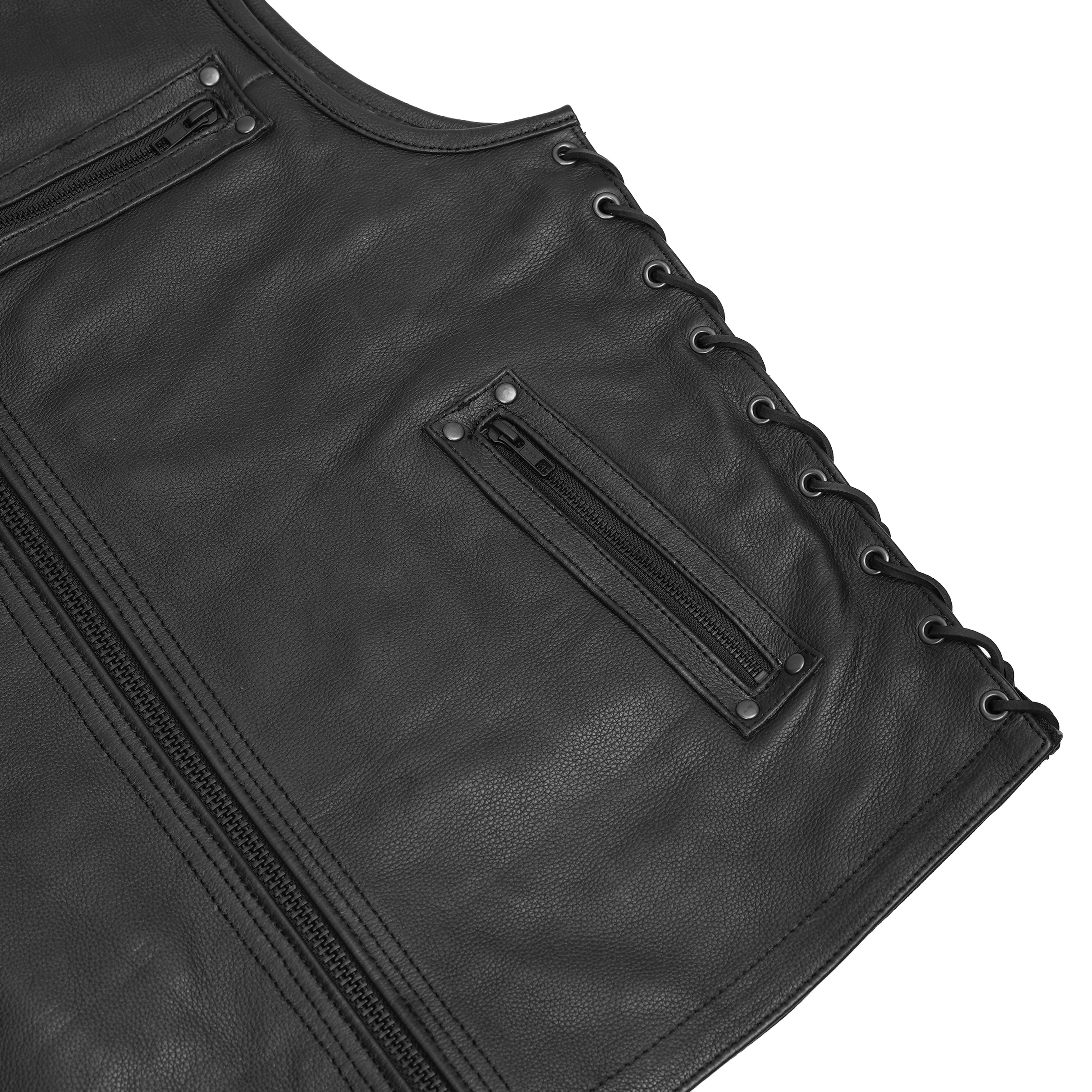 Faster Lane™ Men's  Black Leather Motorcycle Vest