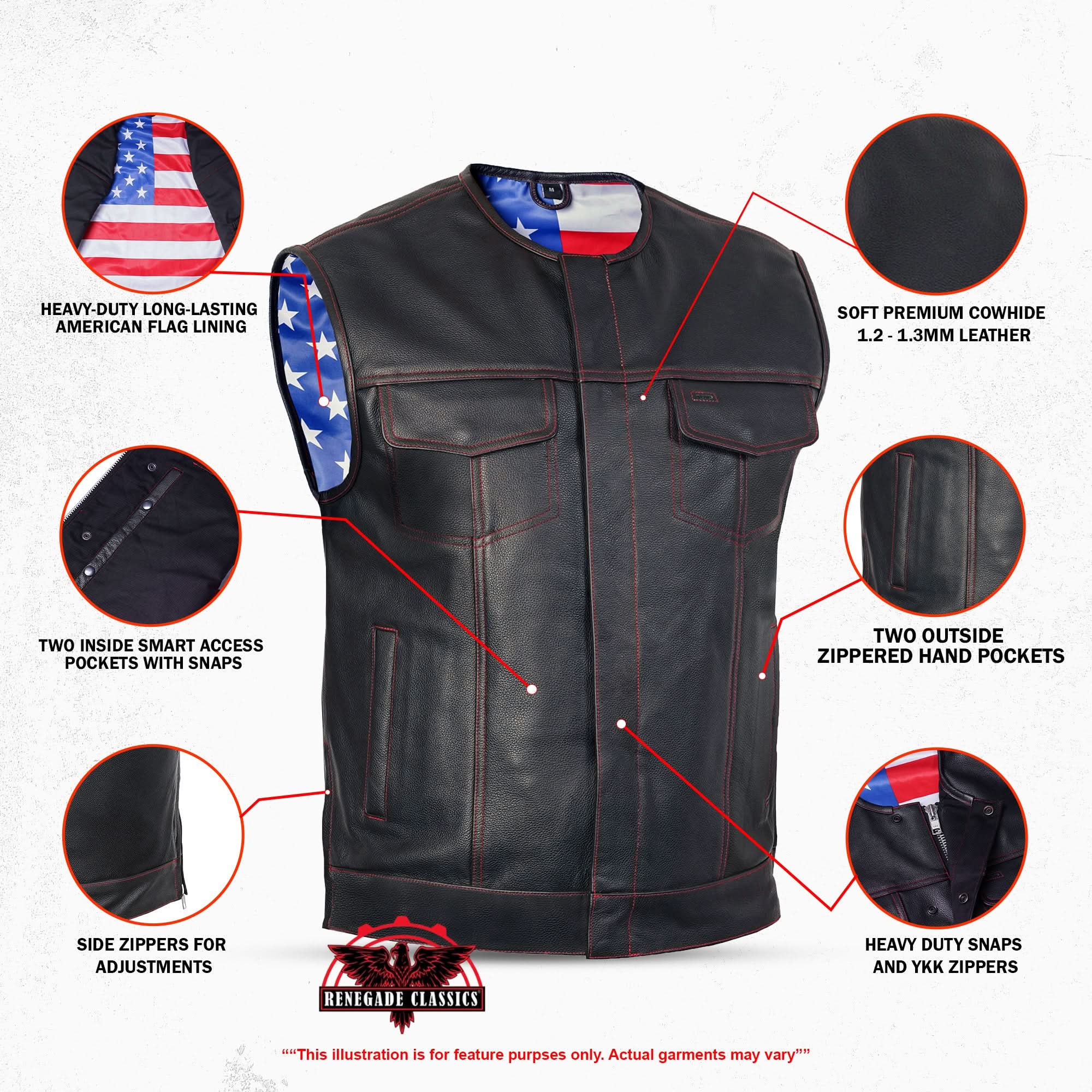 American Core Mens Leather Motorcycle Vest
