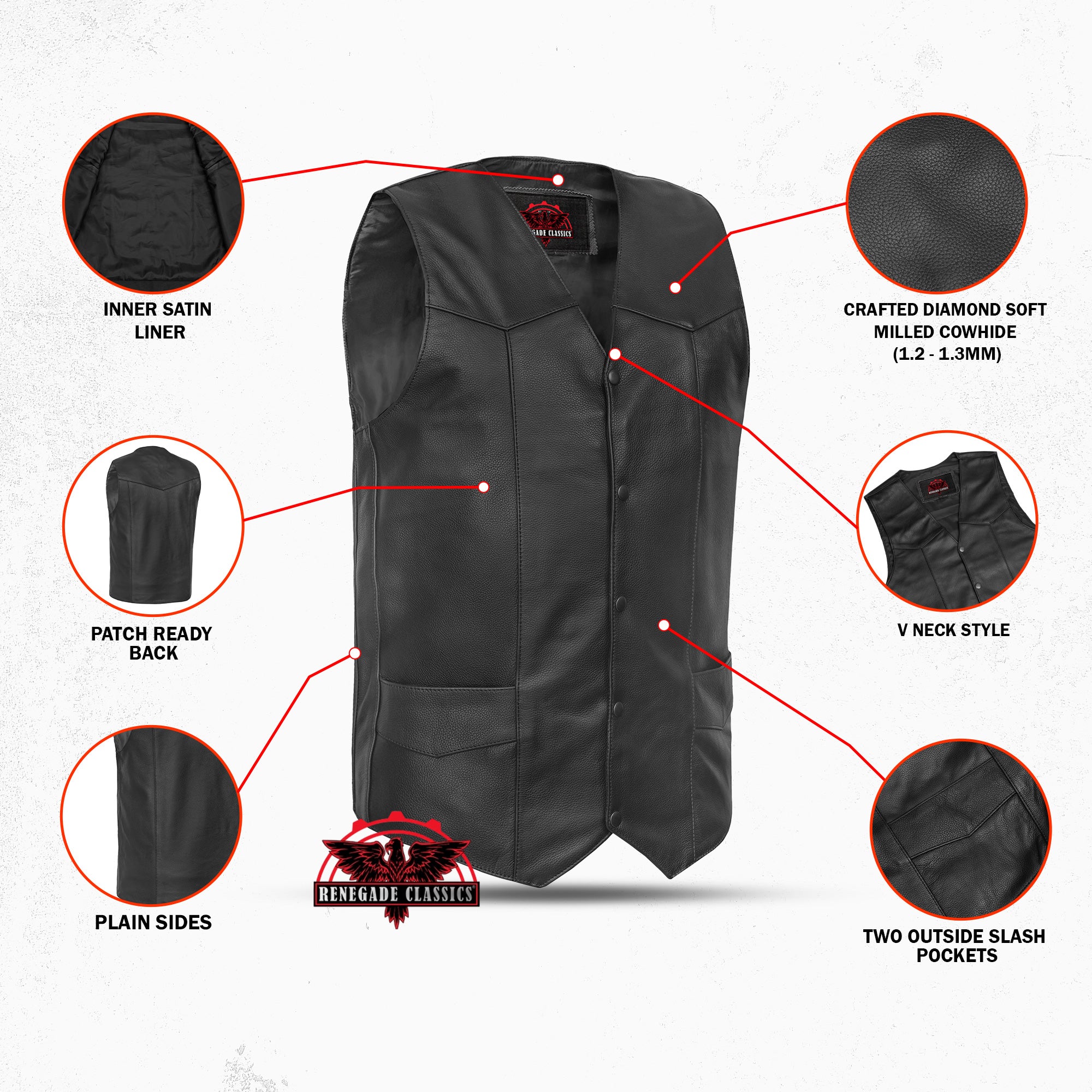 Black Hide™ Men's Tall  Motorcycle Leather Vest