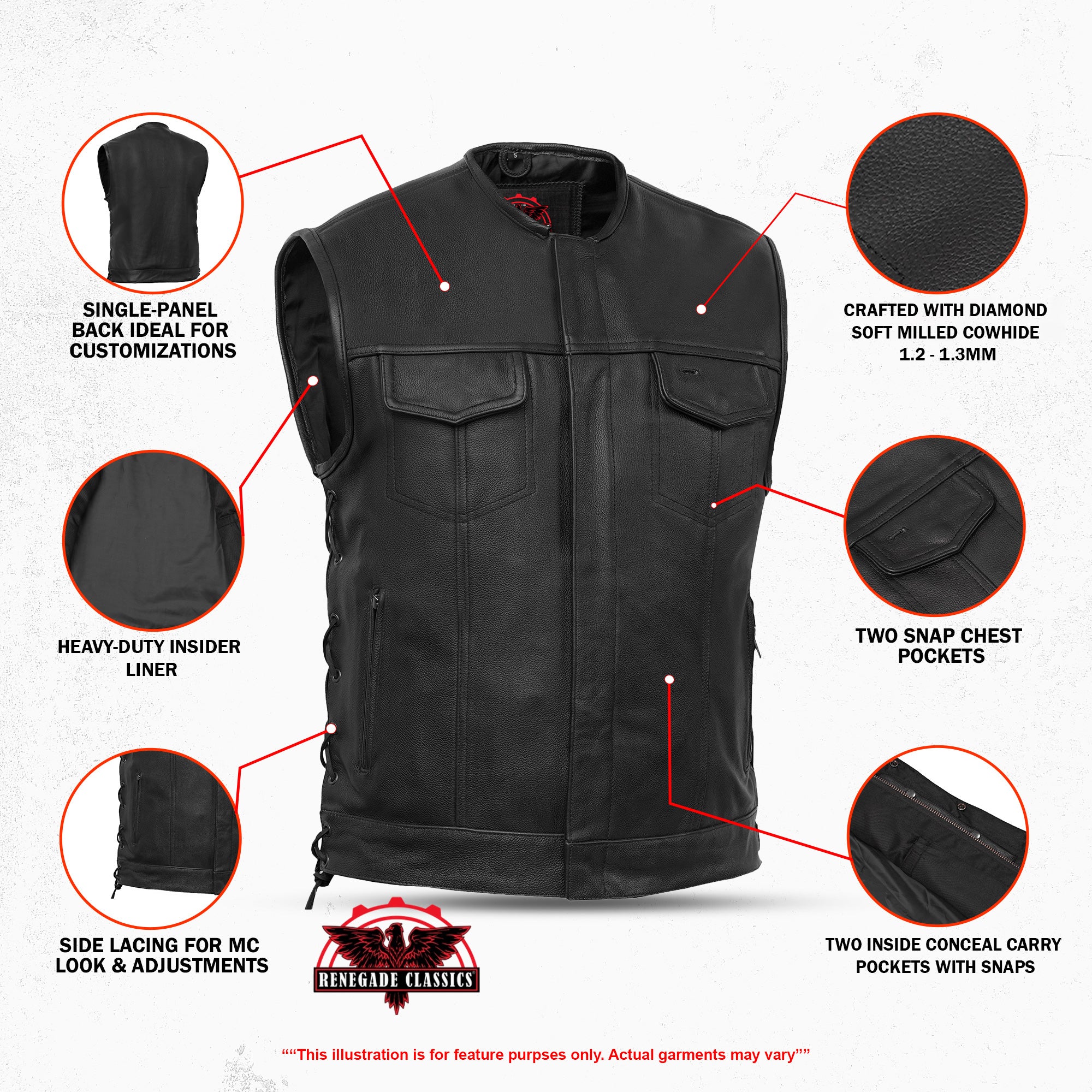 Black Armor Men's  Black motorcycle Leather Vest